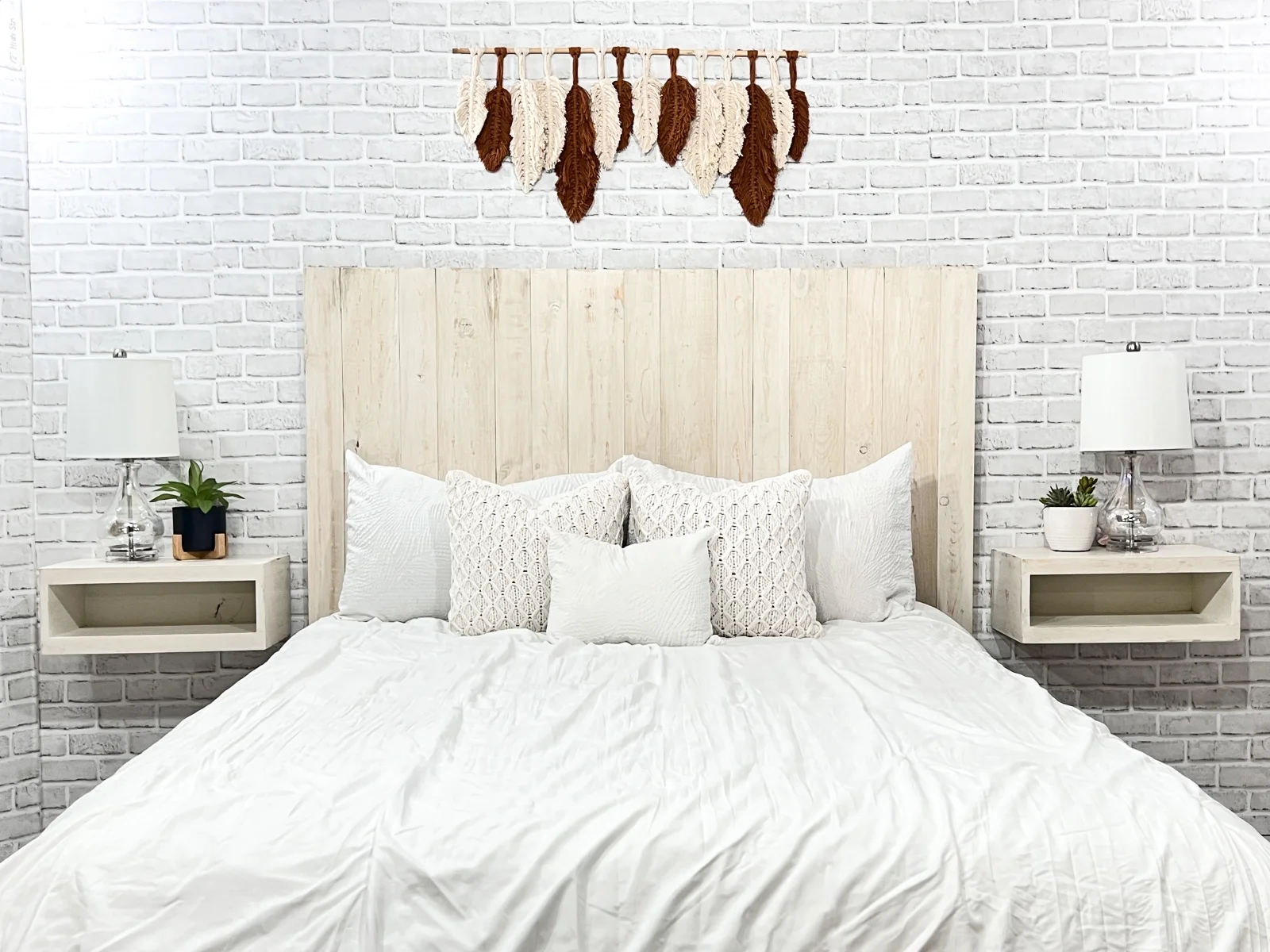 Barn Walls Antique White Headboard, Floating Wood Panels, Wall Mount, Adjustable Height, Queen