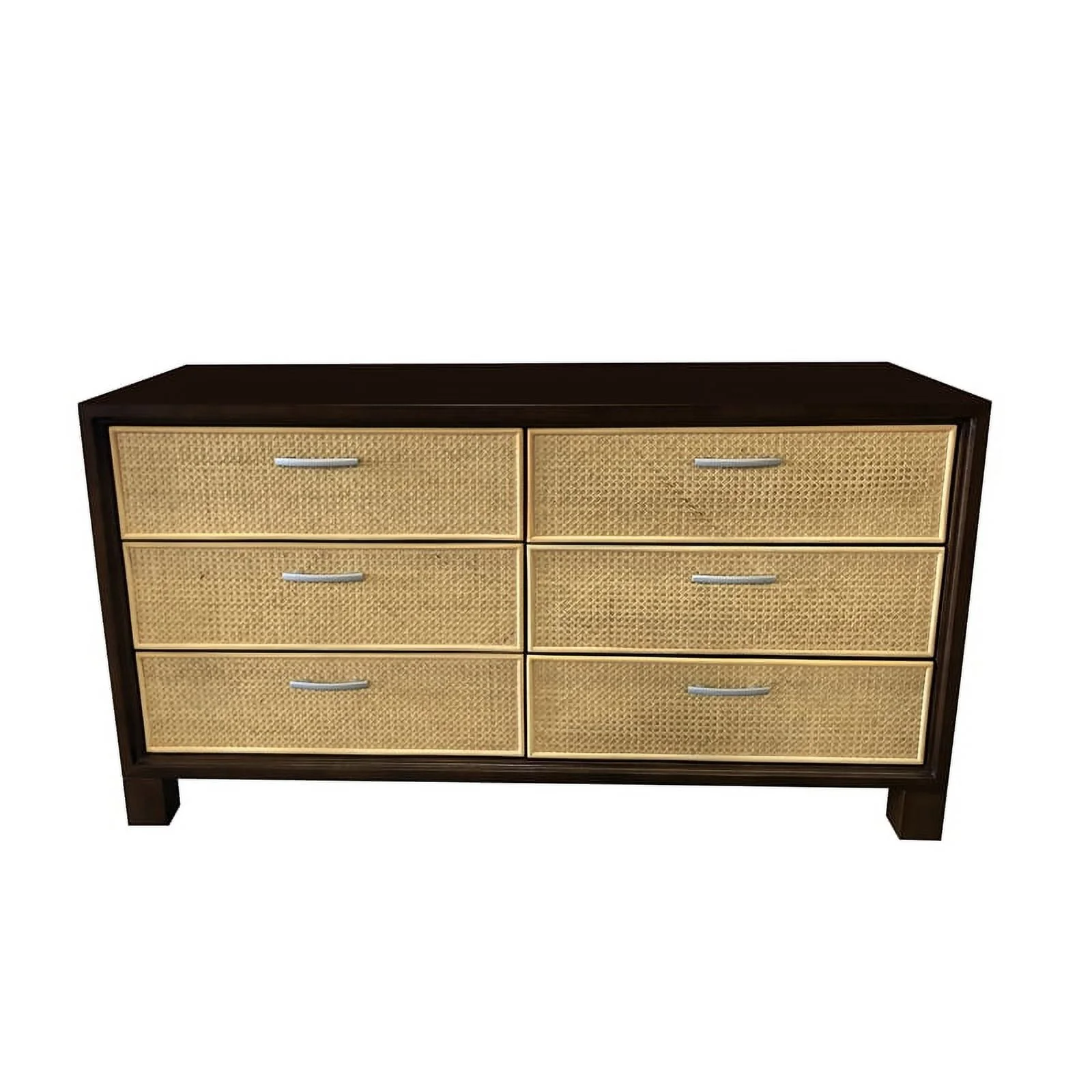 D-Art Collection Elegant Cane Dresser 6 Drawer in Mahogany Wood