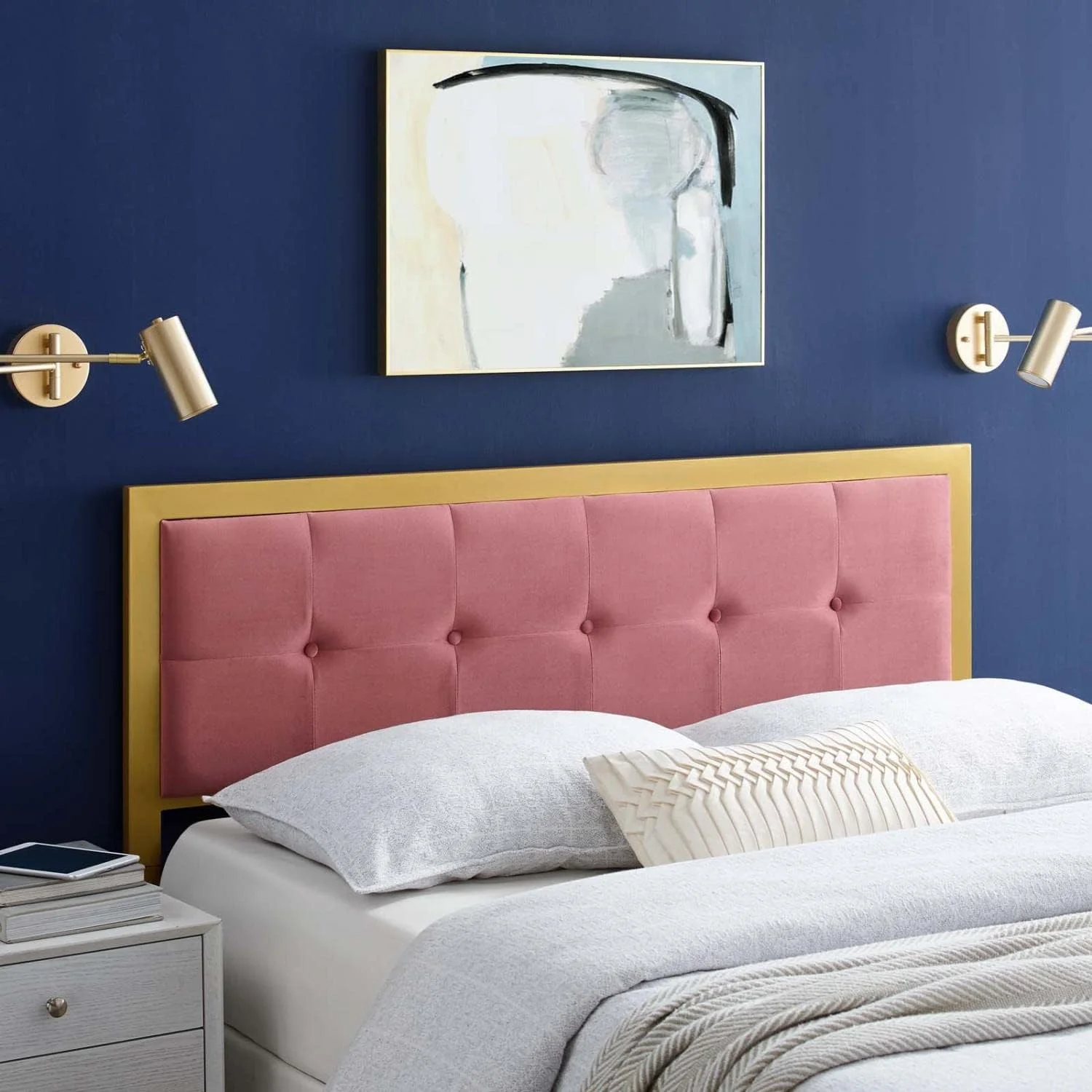 Teagan Tufted Performance Velvet Headboard, King, Dusty Rose