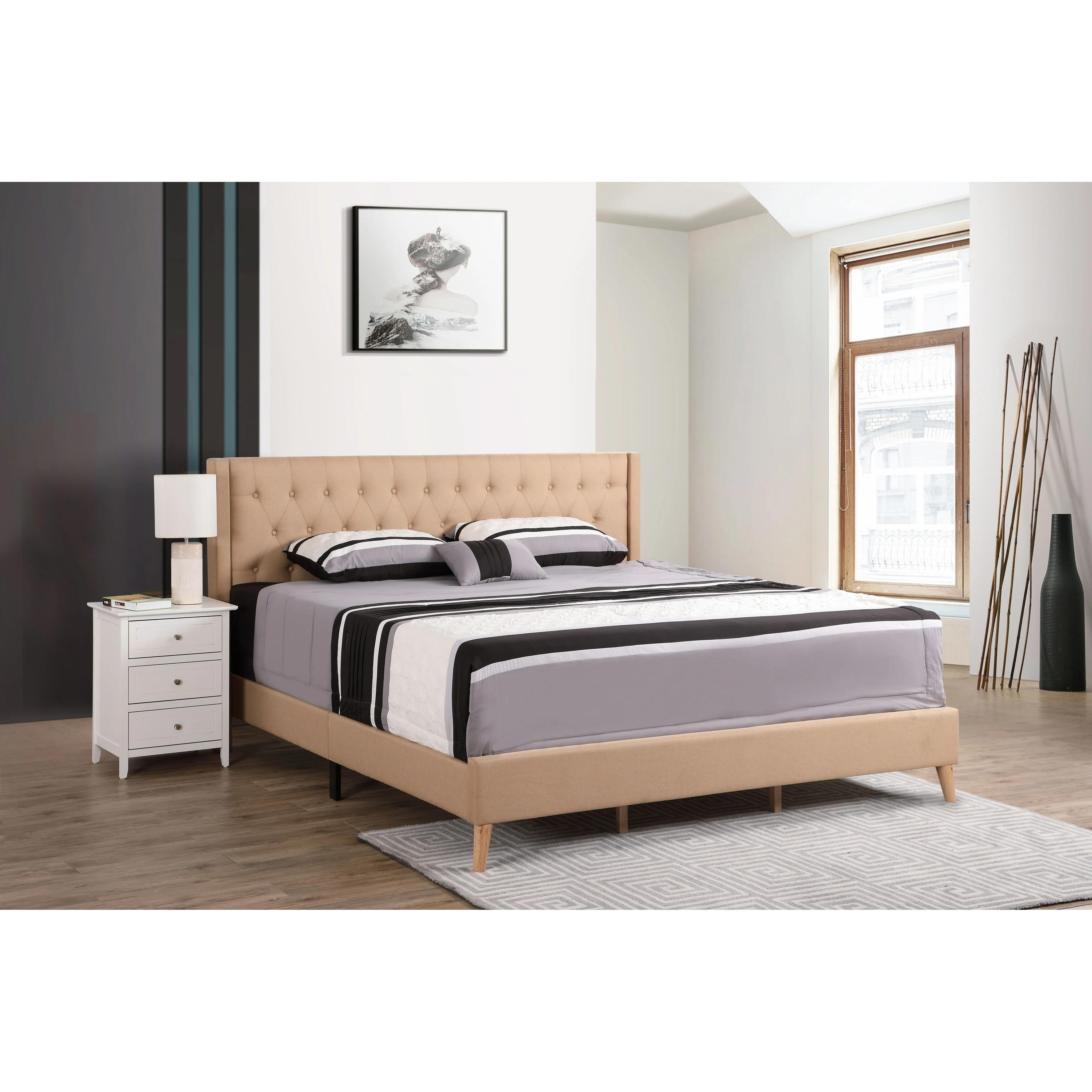 Carson Carrington  Valsta Tufted Fabric Headboard Bed Grey Full Children's, Modern & Contemporary