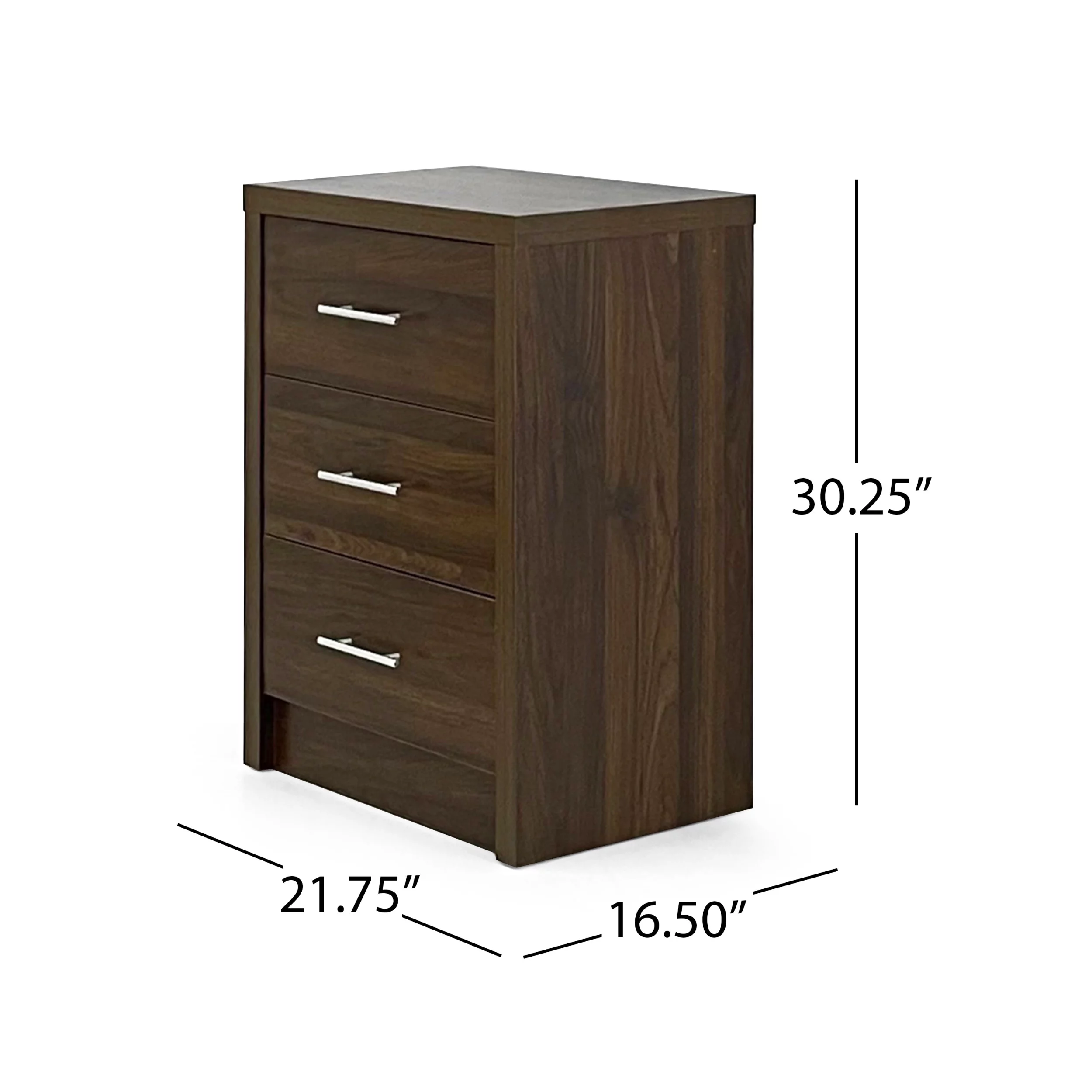 Noble House Alachua Faux Wood 3 Drawer Chest, Walnut