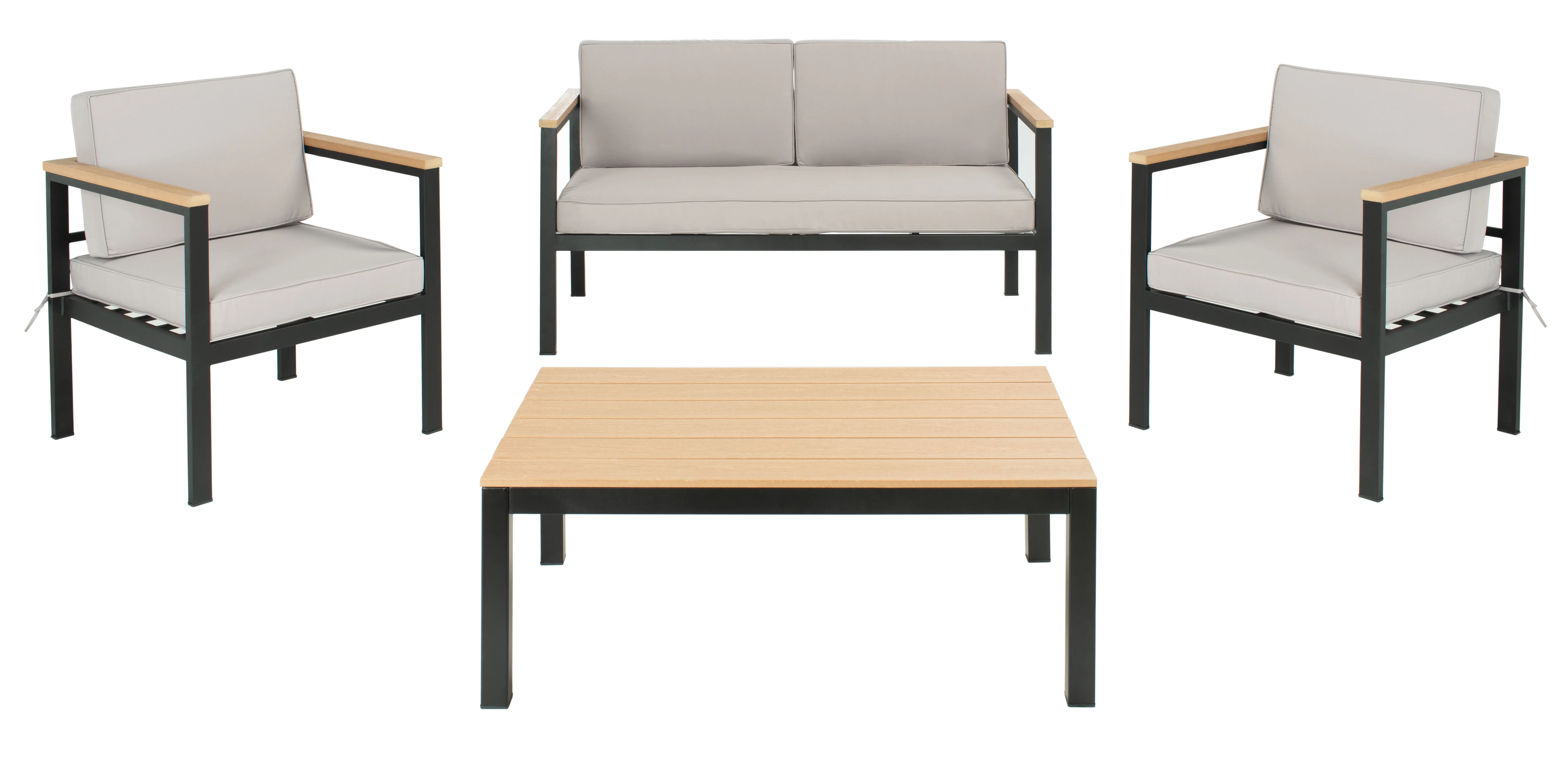 SAFAVIEH Hendor Outdoor Patio 4 Piece Conversation Set, Black/Grey