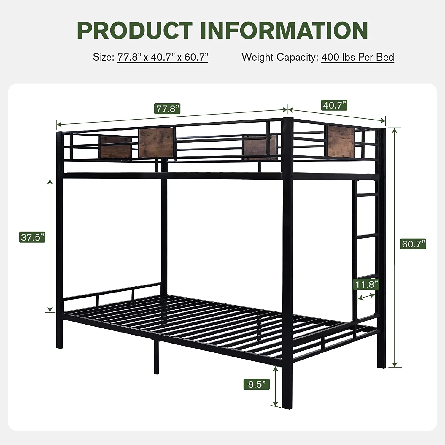 Bunk Beds Metal Twin Size Bunk Beds Frame with Stairs & Full-Length Guardrail  Space-Saving  No Box Spring Needed  Firm  Stable  Easy to Climb  Black
