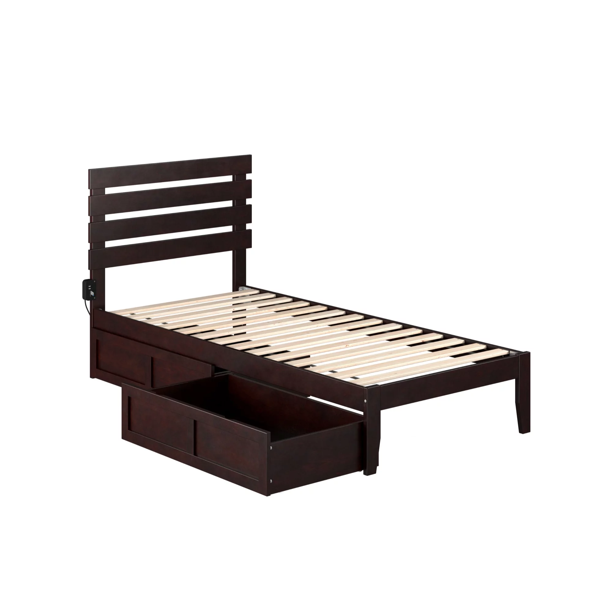 AFI Oxford Wood Twin Extra Long Bed with 2 Drawers in Espresso