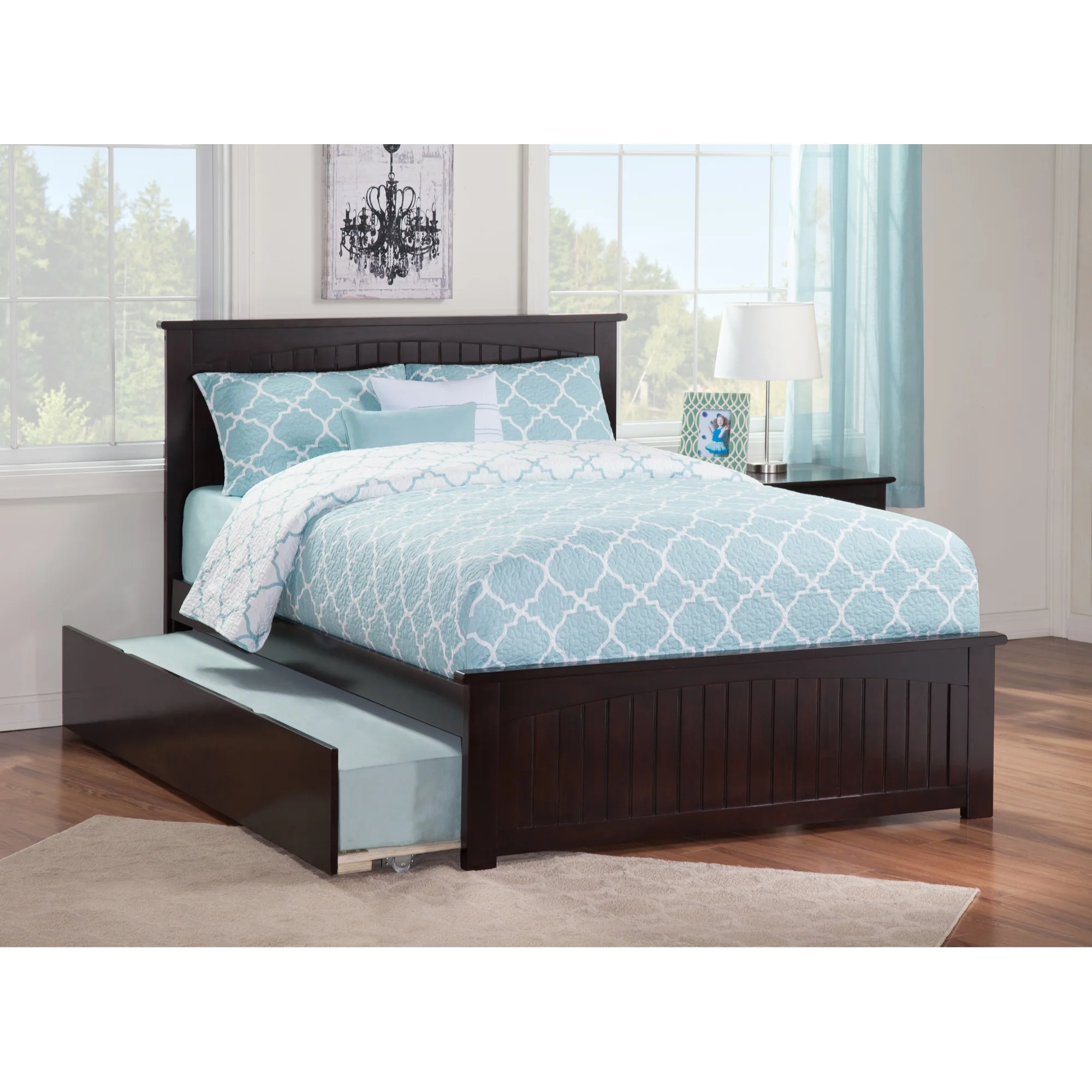 AFI Nantucket Solid Wood Queen Platform Bed with Twin XL Trundle in Espresso