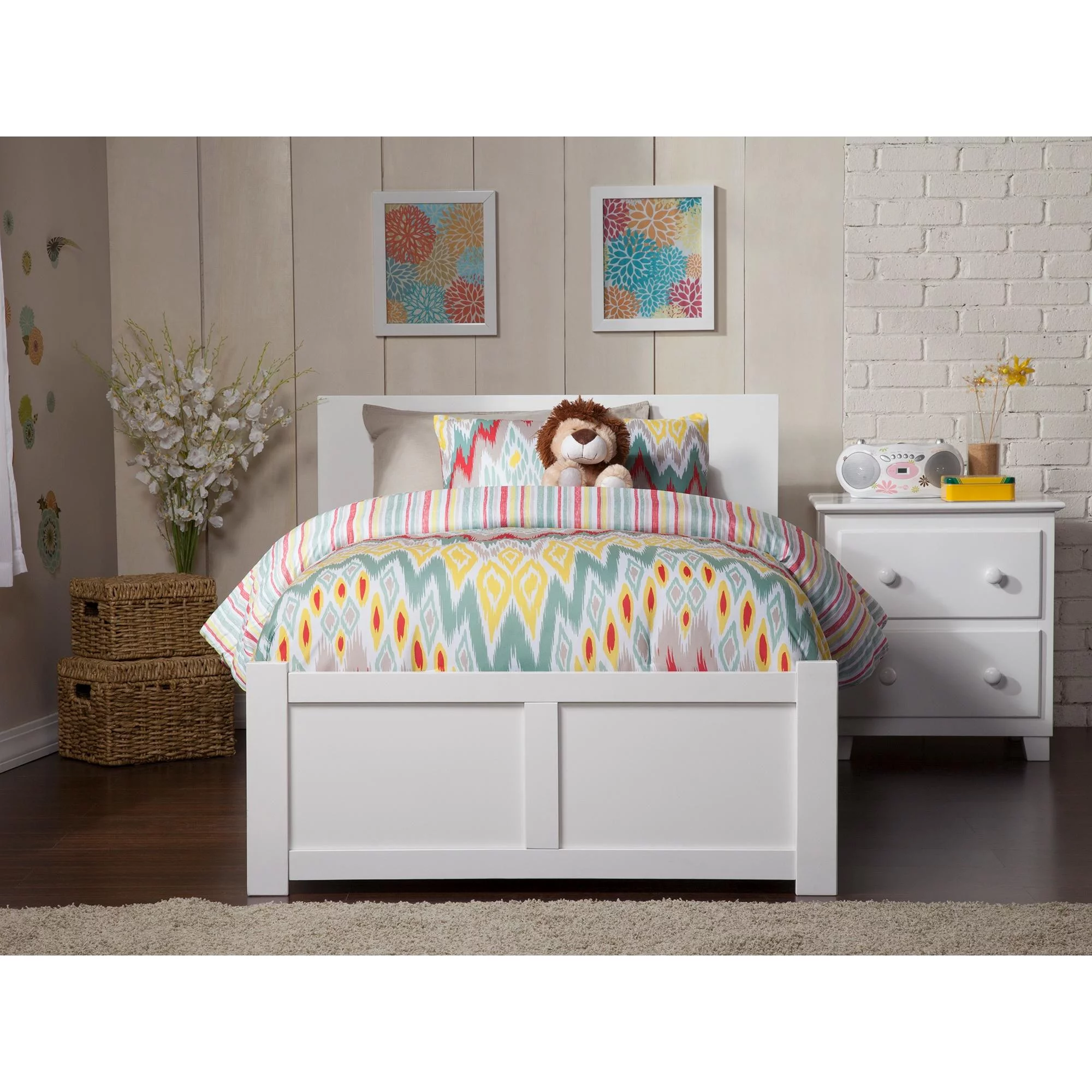 Orlando Twin XL Platform Bed with Flat Panel Foot Board and 2 Urban Bed Drawers in White