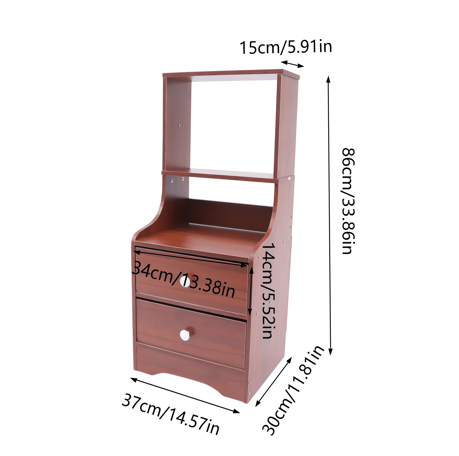 ZhdnBhnos 2 Drawers Dresser with 2 Open Storage Shelves Antique Nightstand End Bedside Table Organizer Cabinet