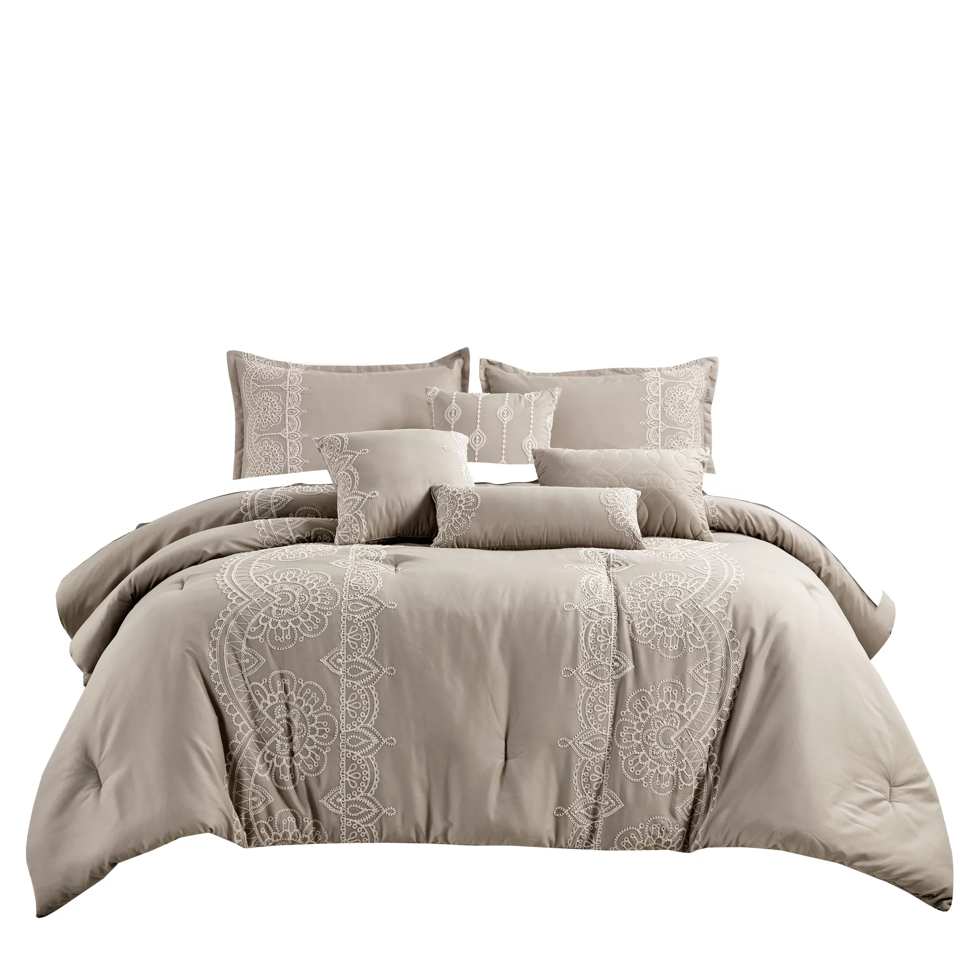 Wellco Bedding Comforter Set Bed In A Bag - 7 Piece Luxury Embroidery Bedding Sets - Oversized Bedroom Comforters King