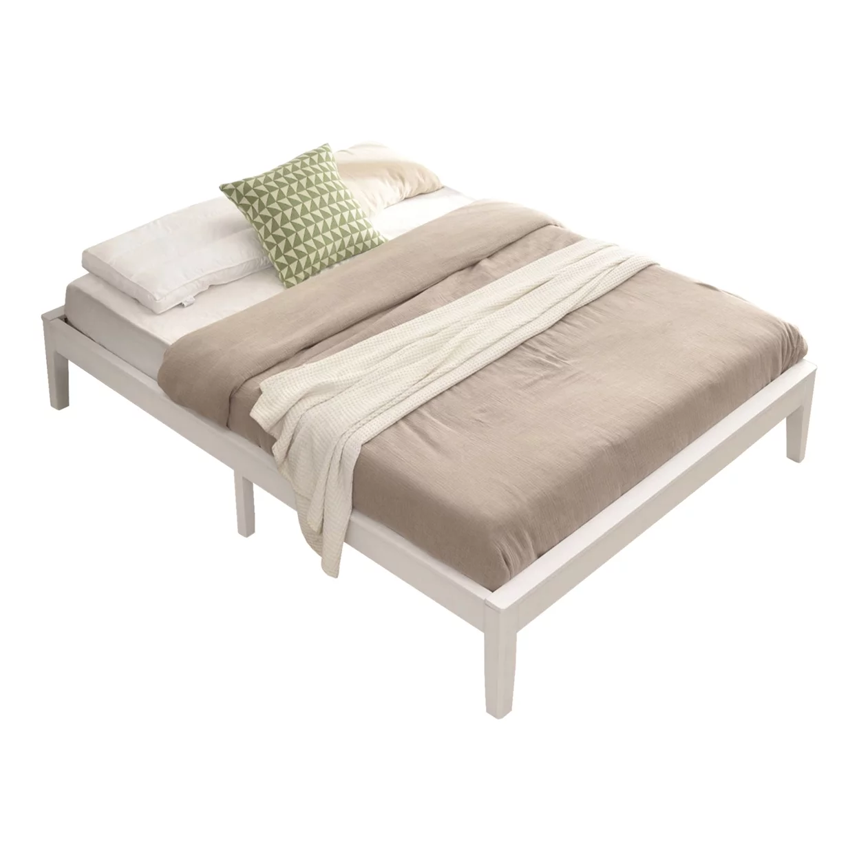 Home Bedroom Furniture Stella Solid Pine Wood Queen Platform Bed Frame - White
