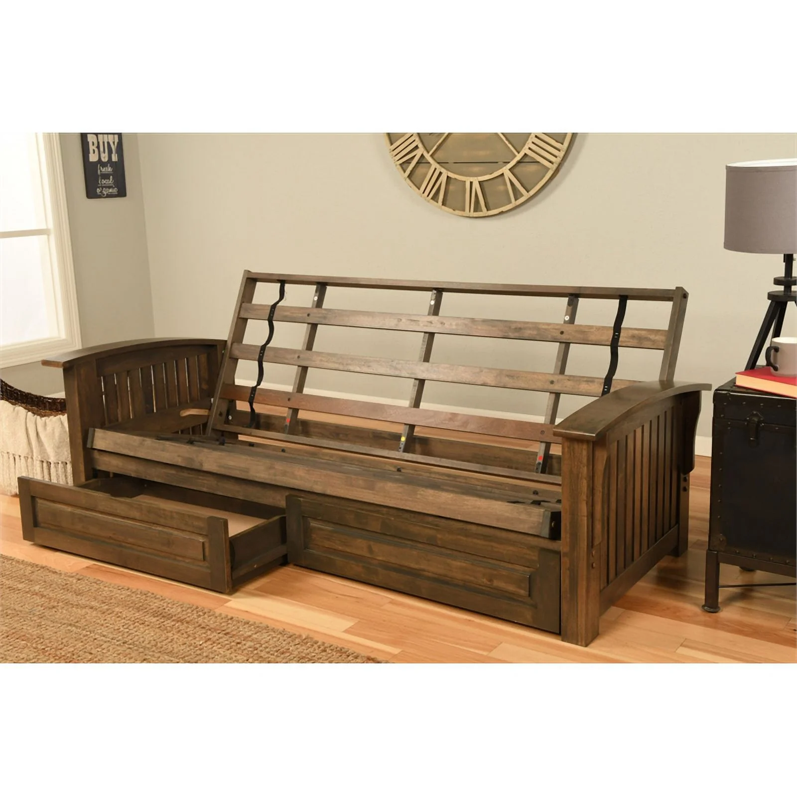 Kodiak Furniture Washington Futon in Rustic Walnut Brown with Storage Drawers