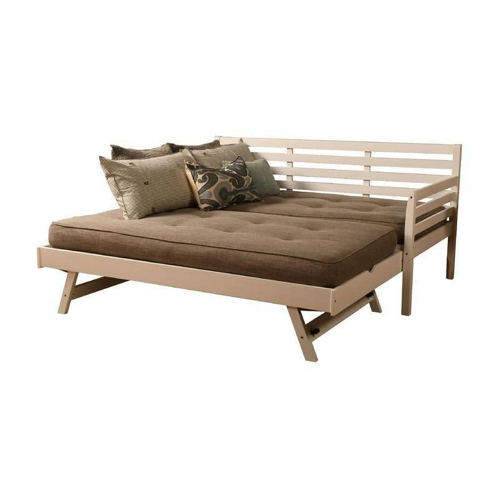 Kodiak Furniture Boho Wood Daybed and Pop Up Bed in White with Linen Mattress