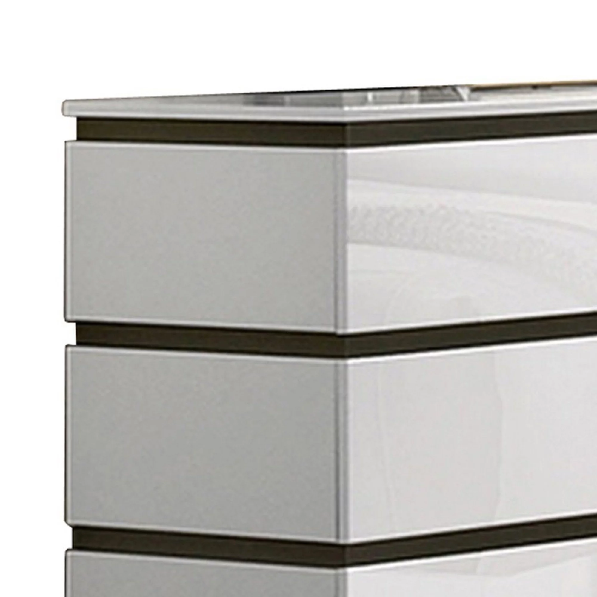 Benjara 59 in. NAV Wide Concealed Handles Dresser Chest with 6 Drawers, White & Metallic Gray