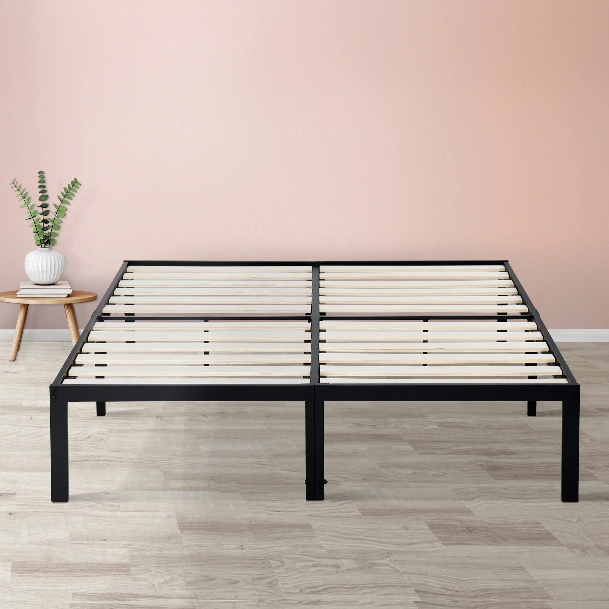 Sleeplanner  14 Inch Platform Steel Bed Frame Wooden Slat Support  King Size