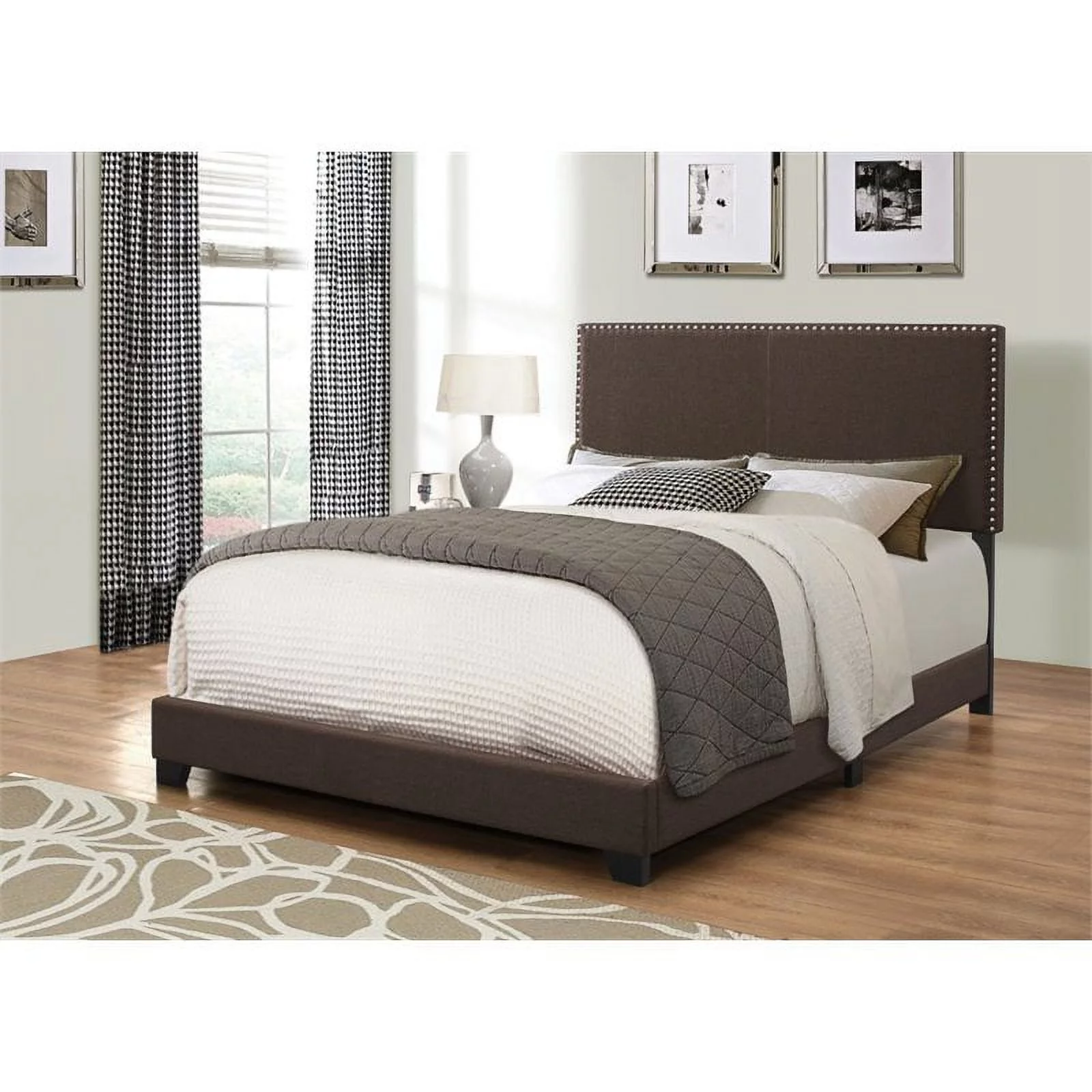 Nailhead Upholstered Queen Bed, In Brown