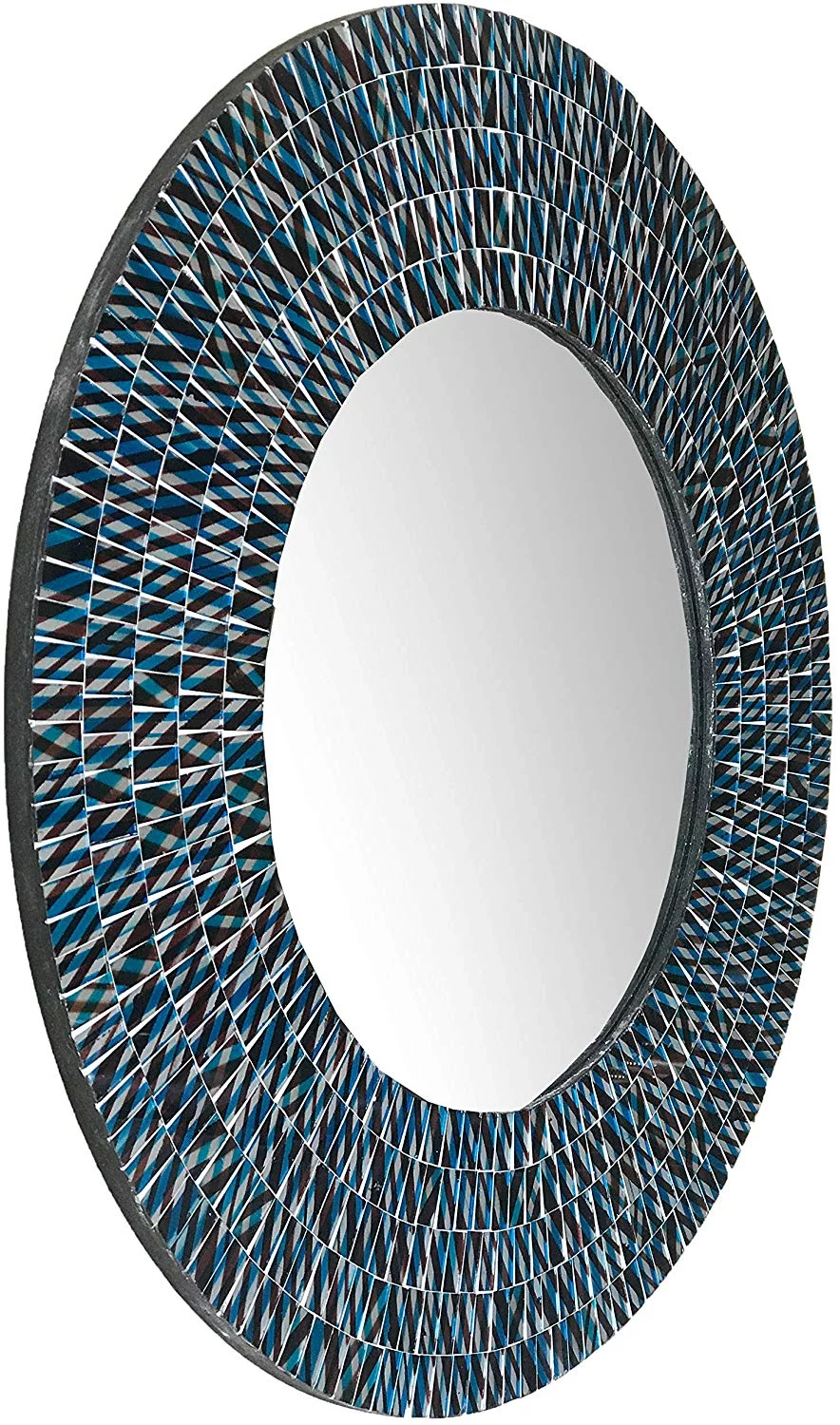 DecorShore 24 Inch Round Wall Mirror Decorative Mosaic Bathroom Mirror | Decorative Hall Mirror | Art Wall Mirror | Wall Mounted Mirror Accent Decor in Teal and Black | Glass Mosaic Decor Wall Mirror