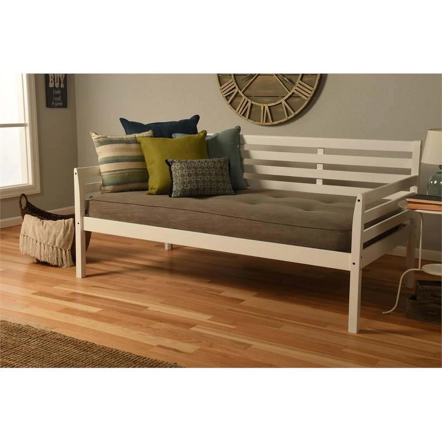 Kodiak Furniture Boho Wood Daybed in White Finish with Linen Stone Mattress