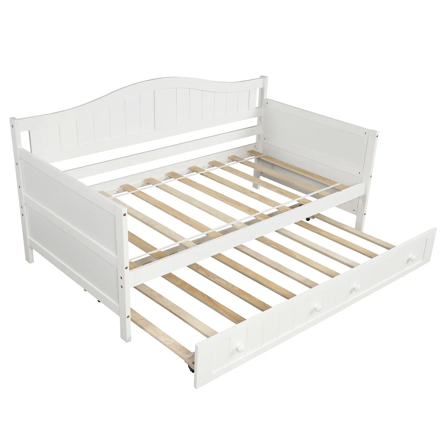 White Sturdy & Durable High-quality Pine Solid Twin Daybed with Trundle Bed, Sofa Bed for Bedroom Living Room