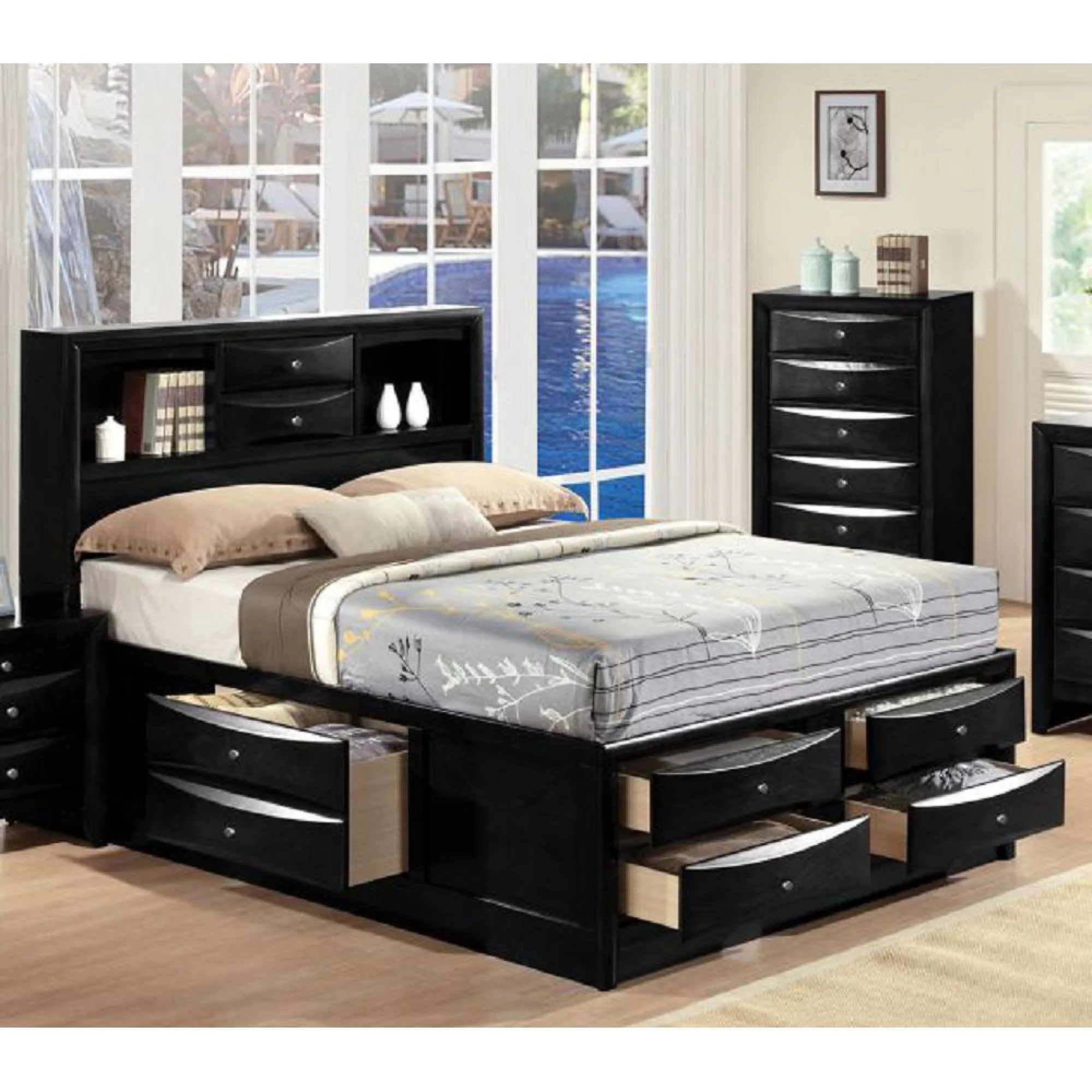 Transitional Style ACME Ireland Full Bed with Storage in Black