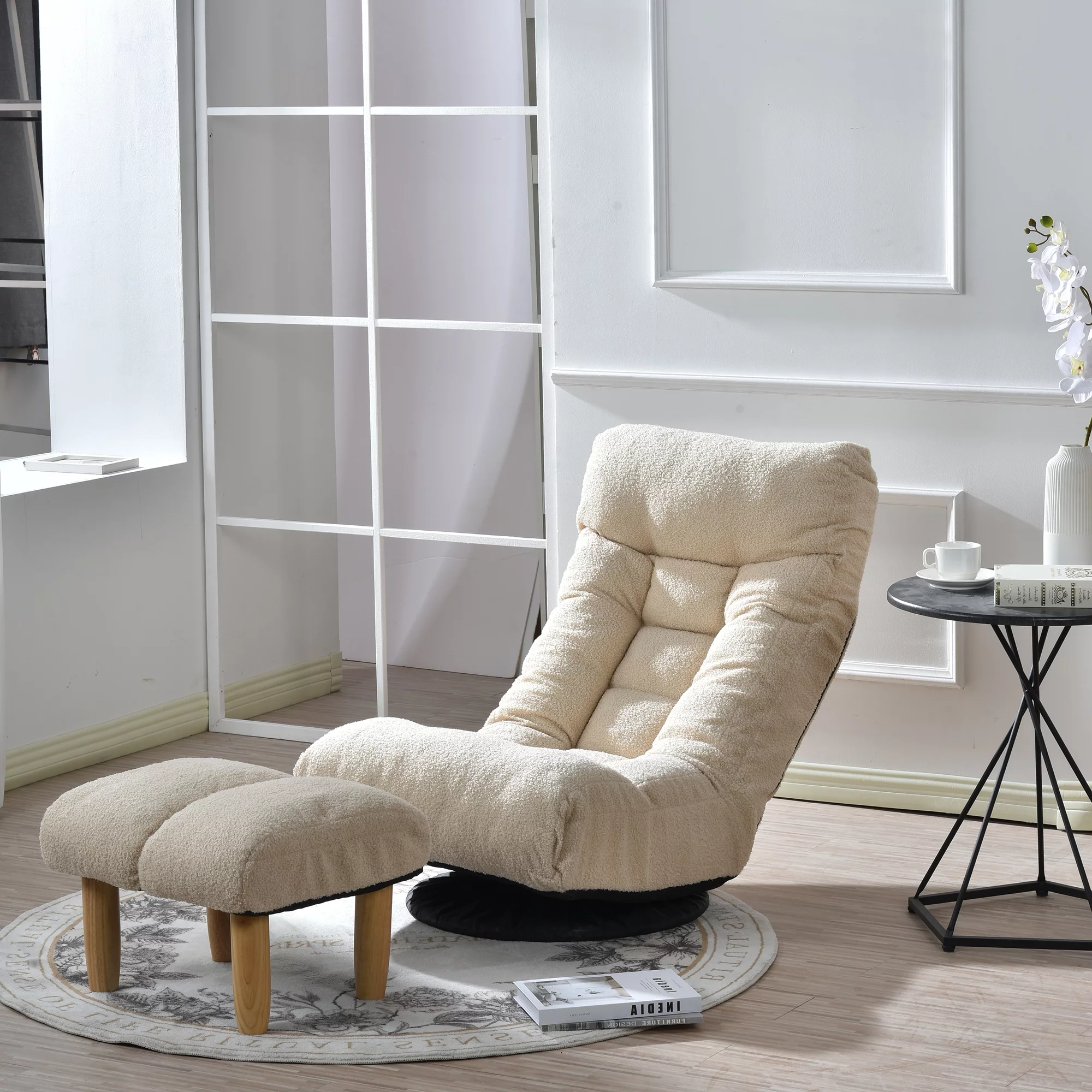 Bellemave Recliner, Accent Chair with Ottoman, Sleeper Sofa with Adjustable Angle Backrest and Footrest, Floor Chair for Living Room, Bedroom(Beige-New arrival)