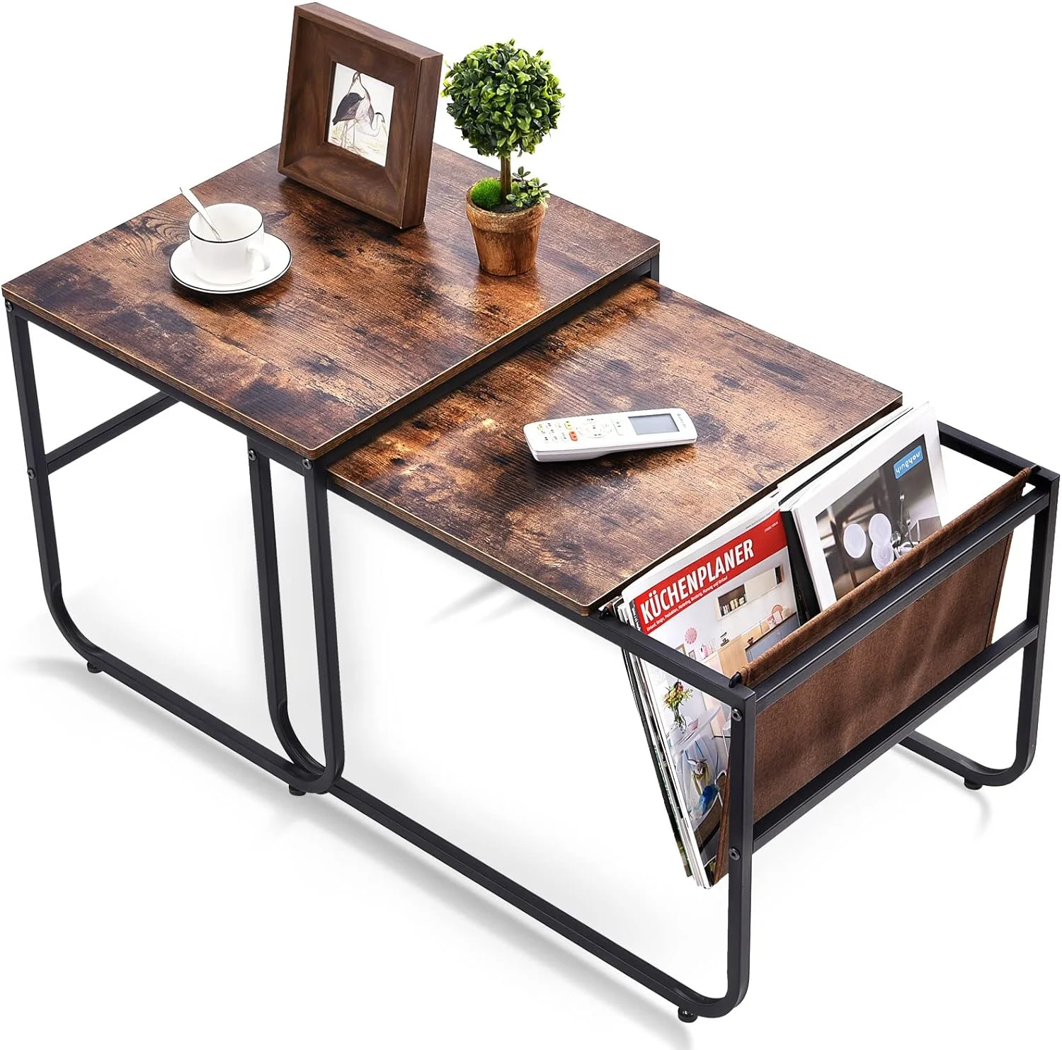 NLIBOOMLife Set of 2 Nesting Tables Stacking Sofa with Side Pocket Bedside Table End Tables with Metal Frame Coffee Tea Tables for Living Room Home Bedroom