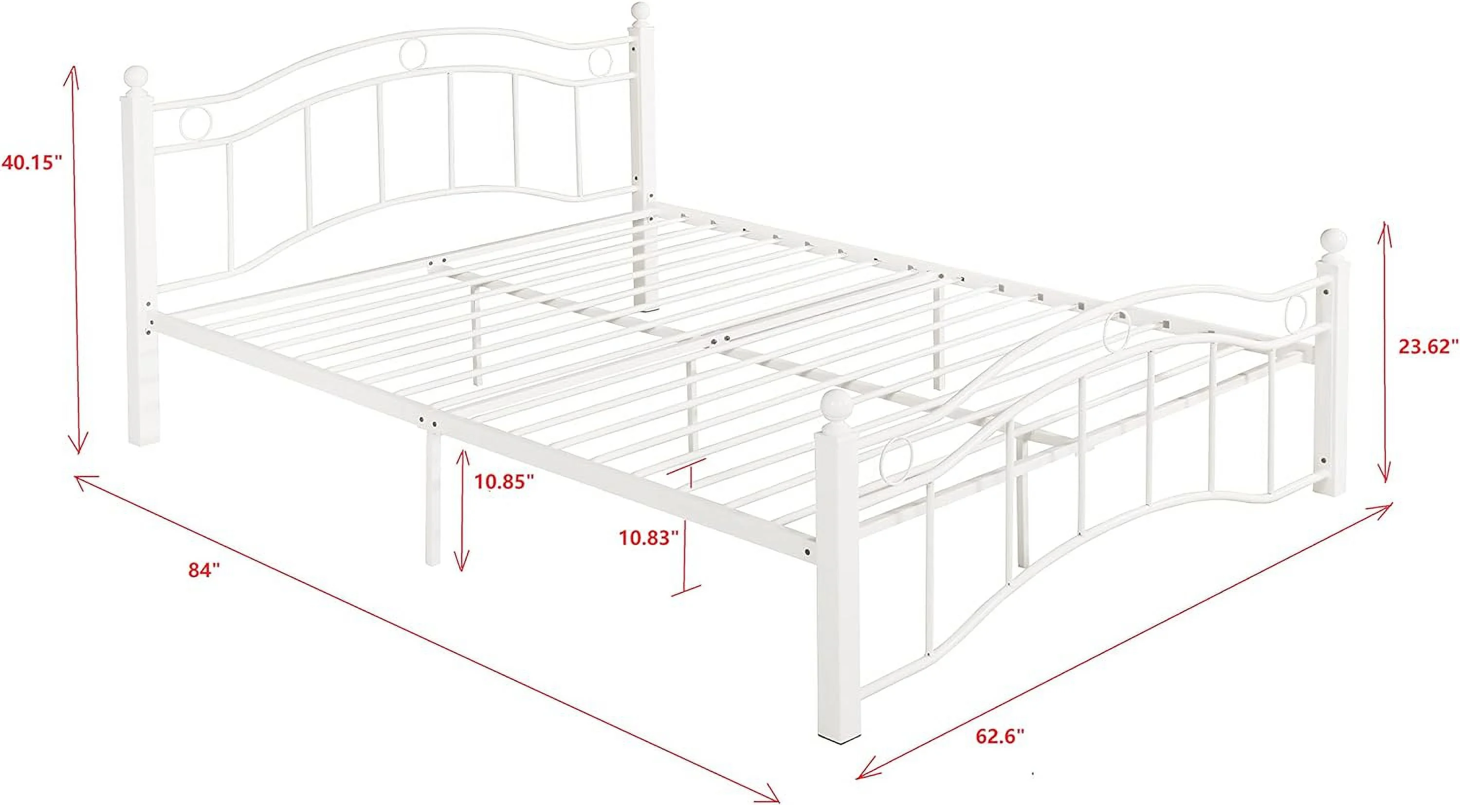 Quee Size Metal Platform Bed With Special Headboard Ad Footboard, Platform Beds Quee With Support Slats For Bedroom Oe Year Warraty (White)