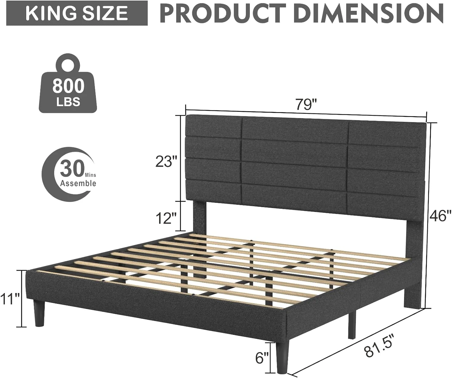 RooRuns Queen Bed Frame with Headboard,Linen Upholstered Bed Frame with Wood Slats Support,No Box Spring Needed,Heavy Duty Feet,Easy Assembly,Light Grey