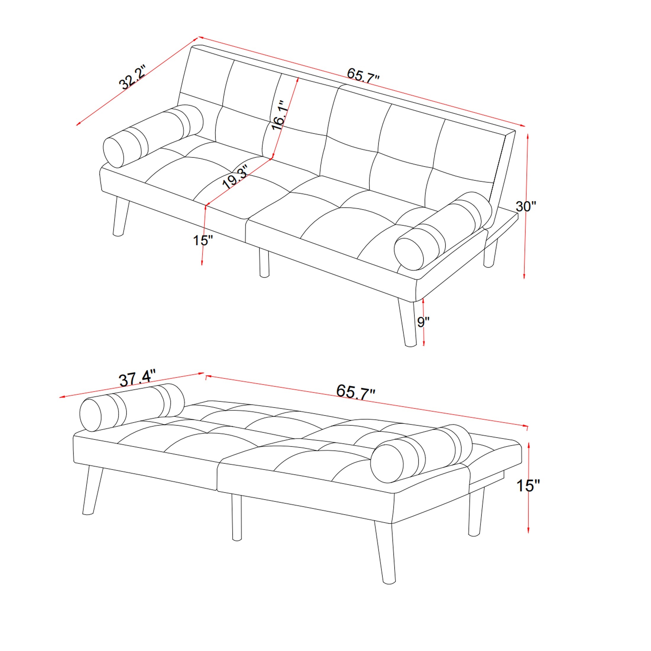 Noodeniya Convertible Sofa Bed, Upholstered Sleeper Futon Adjustable Sofa for Living Room, Bed Room, Blue