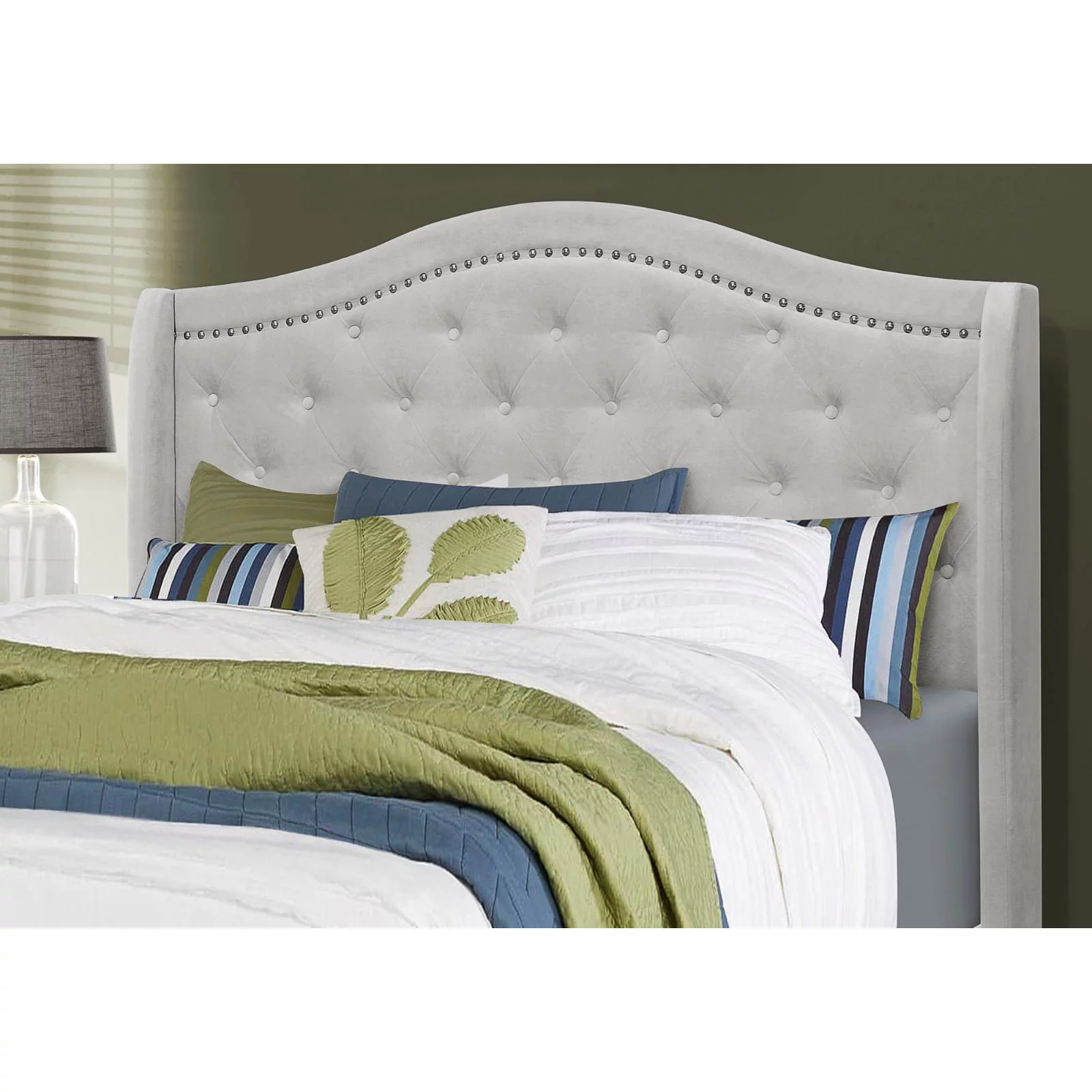 Bed Twin Size Platform Teen Frame Upholstered Velvet Wood Legs Grey