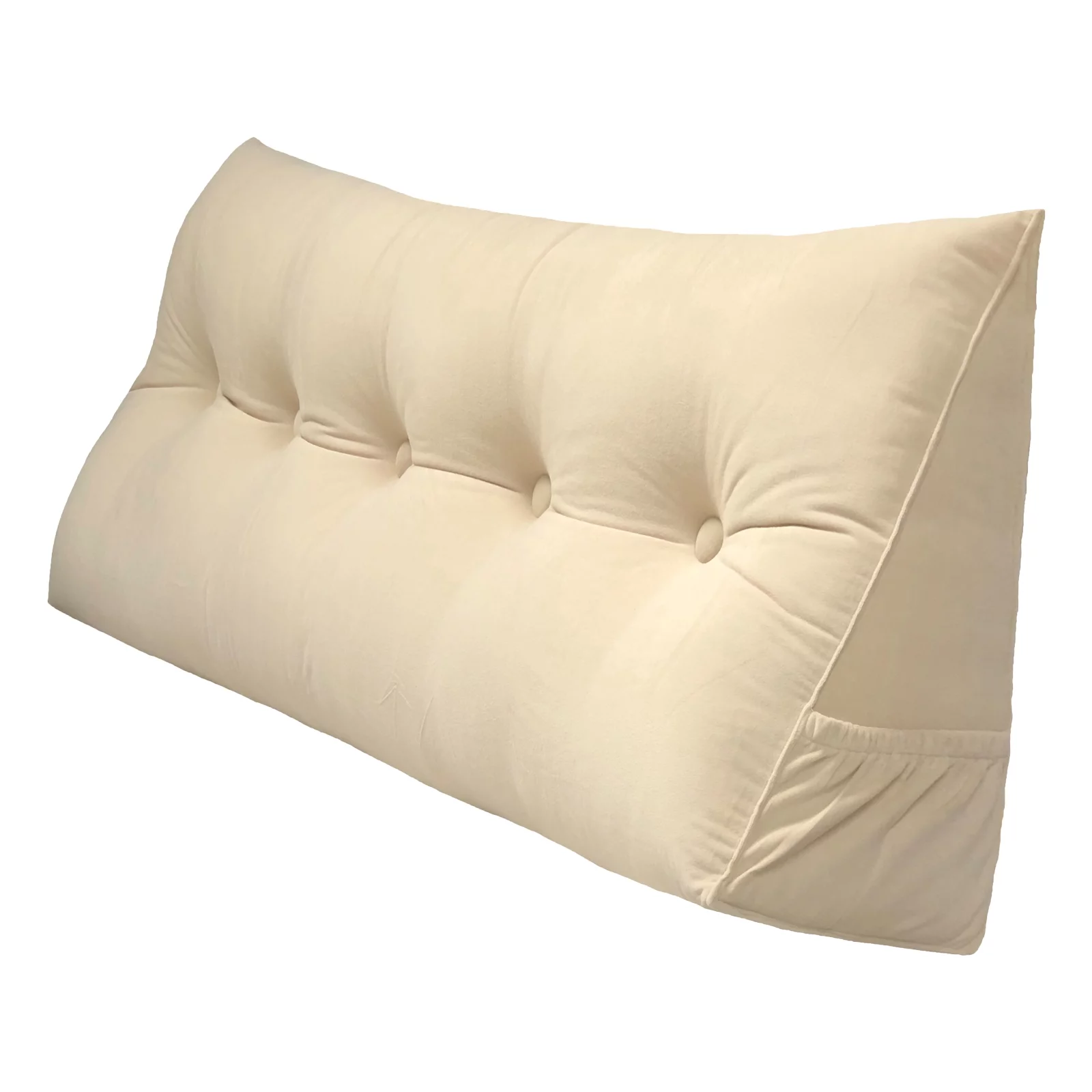 PEACHWELL Triangular Reading Bed Rest Pillow Large Bolster Cushion Headboard Backrest Wedge Pillow with Removable Cover and Two Large Side Pockets Beige King 78 Inches