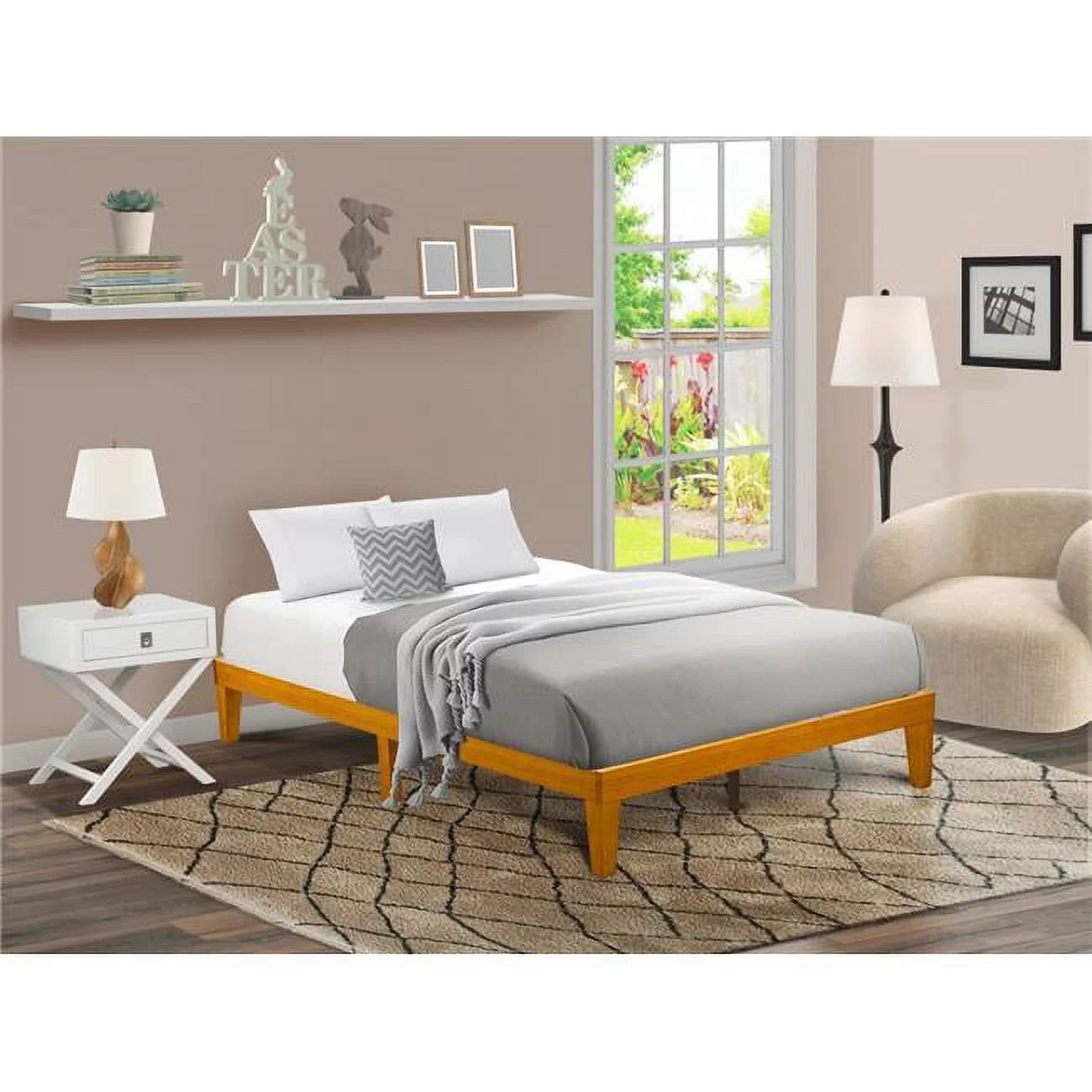 Denton Queen Size Bed Frame with 4 Hardwood Legs & 2 Extra Center Legs - Oak