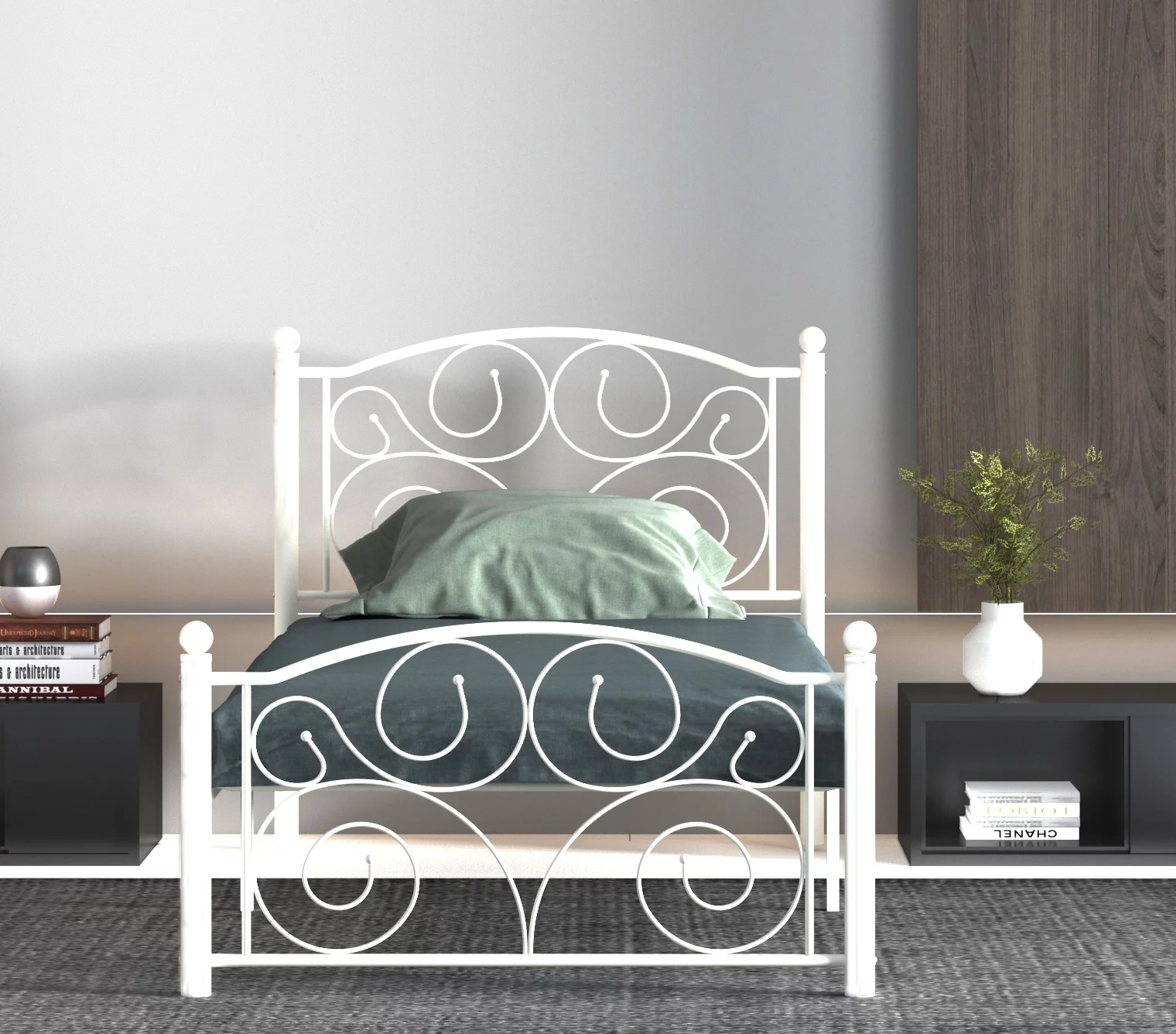 Metal Bed Frame with Vintage Headboard and Footboard, Unique Flower Heavy Duty and Quick Assembly, Sturdy Premium Steel Slat Support, No Box Spring Needed