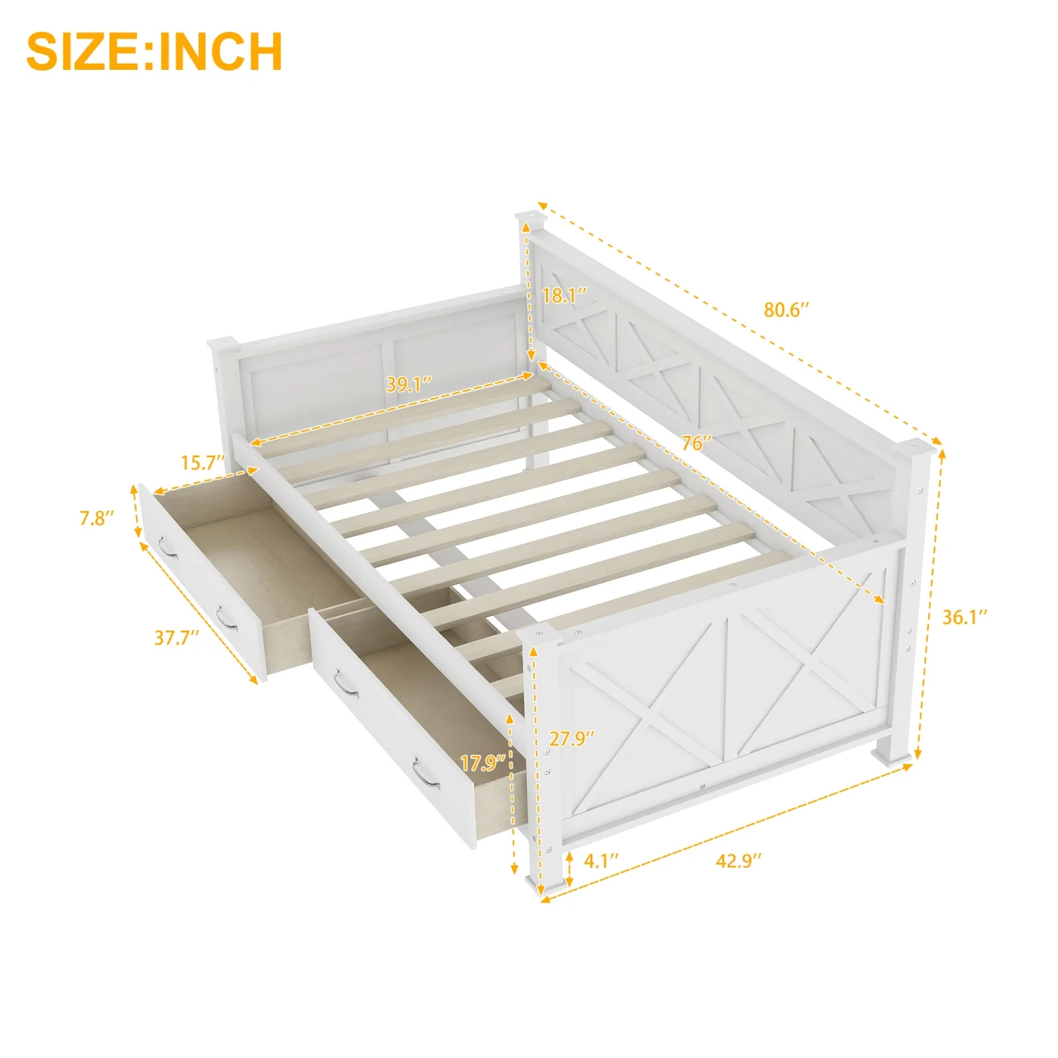 Churanty Wooden Twin Daybed with 2 Storage Drawers,Modern and Rustic Casual Style Daybed Frame for Bedroom Living Room Guest Room, Cream White