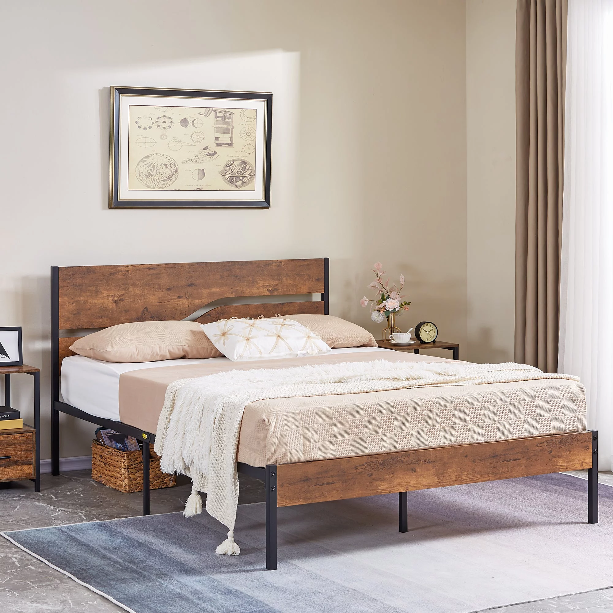 VECELO 3-Piece Bedroom Set with Full Bed and Nightstand