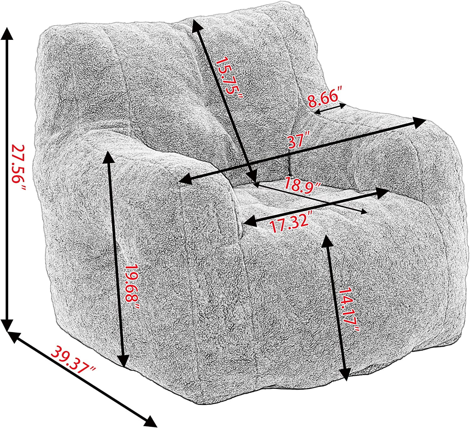 Sumdeal Soft Tufted Foam Bean Bag Chair For Adults, Fluffy Lazy Sofa Teddy Fabric Bean Bags Comfy Couch, Stuffed Bean Bag Sofa Reading Chair Lounge Chair for Bedroom, Living Room, Apartment, Ivory