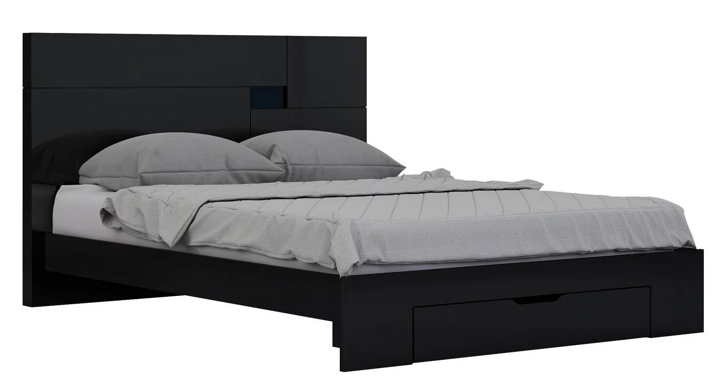 High Gloss Finish Cal King Bedroom Set 4 Pcs Modern Global United Aria Black