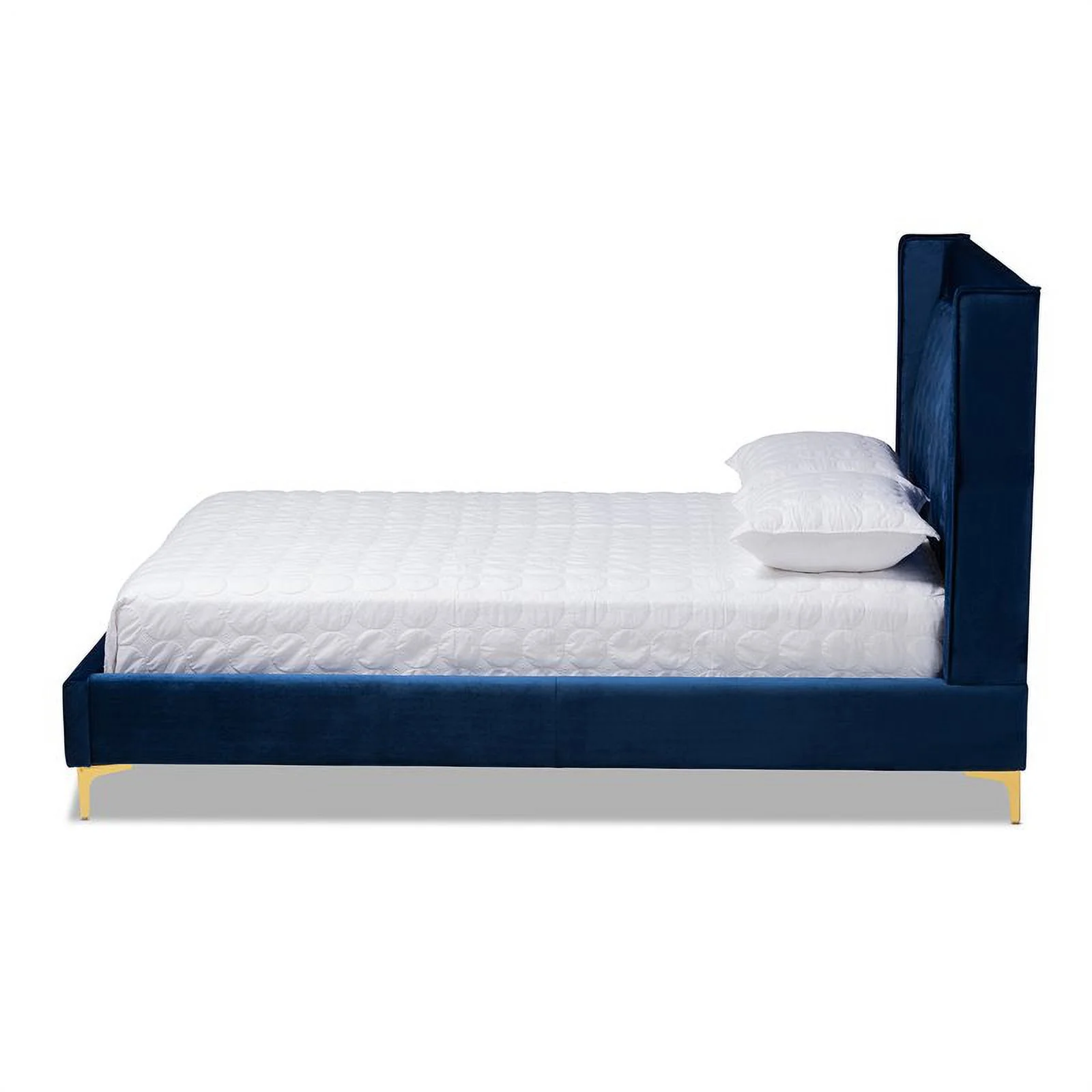 Bowery Hill Tufted Velvet Fabric Platform King Bed in Navy Blue