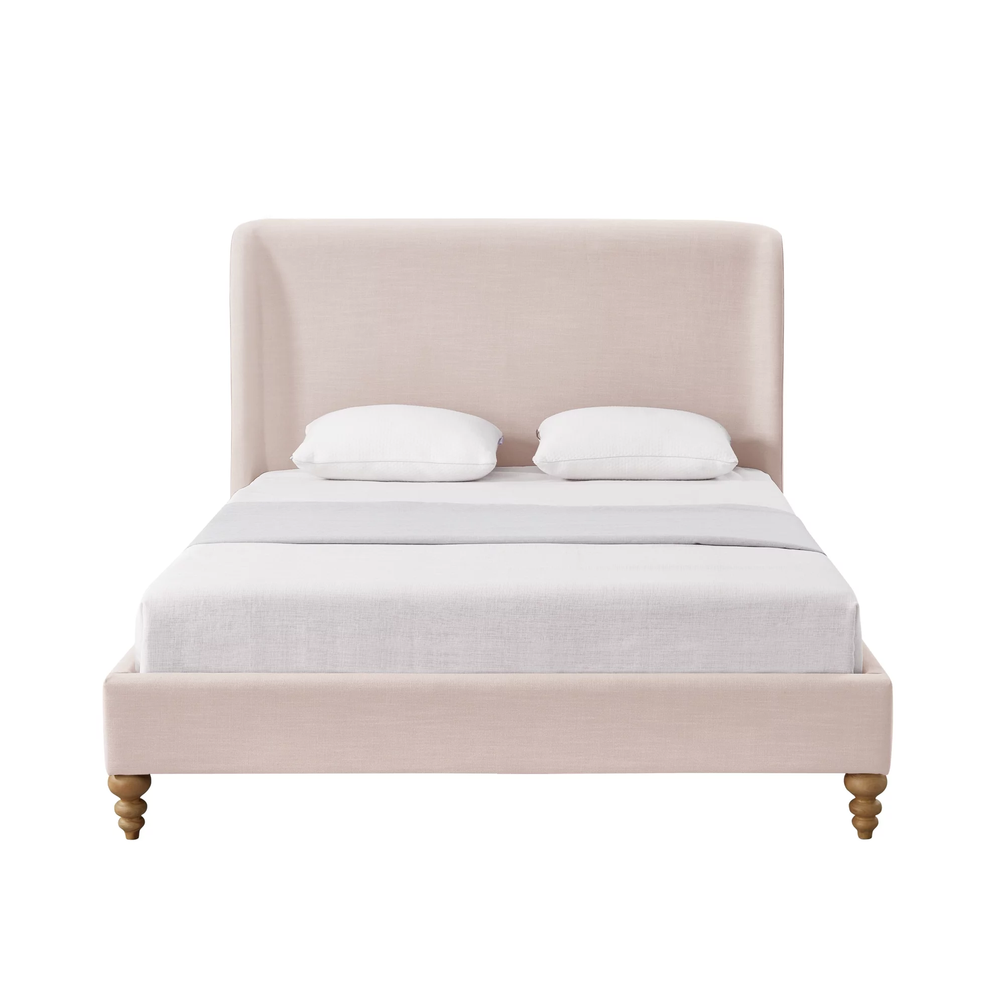 Rustic Manor Bree Tufted Linen Twin Size Bed Frame, No Box Spring Needed, Pink