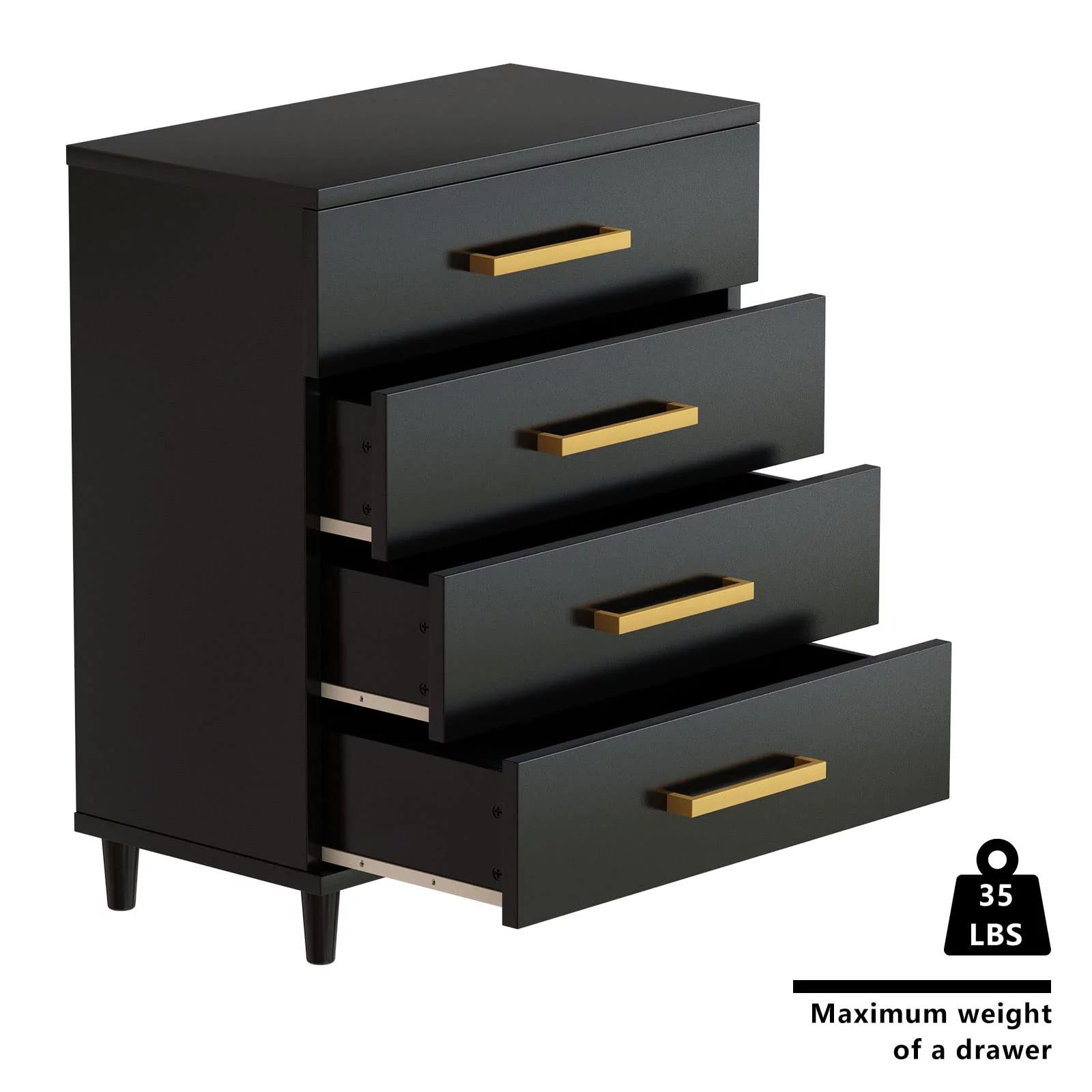 Lamerge 4 Drawer Dresser, Black Chest of Drawers, Bedroom Dressers and Organizer for Office, Living Room, Hallway