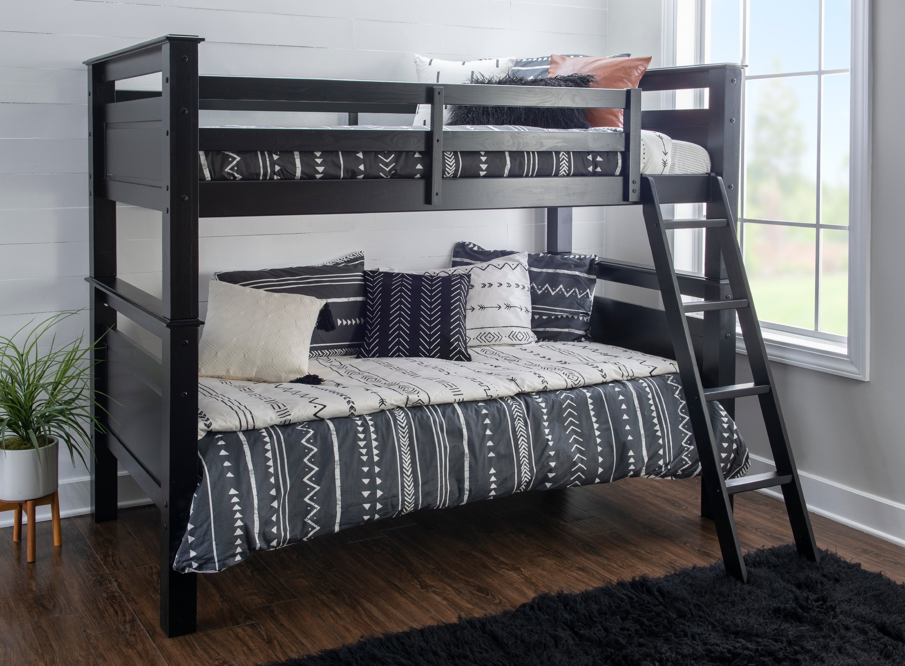 Powell Kiggins Kid's Twin over Twin Convertible Bunk Bed with Built-In Ladder, Black