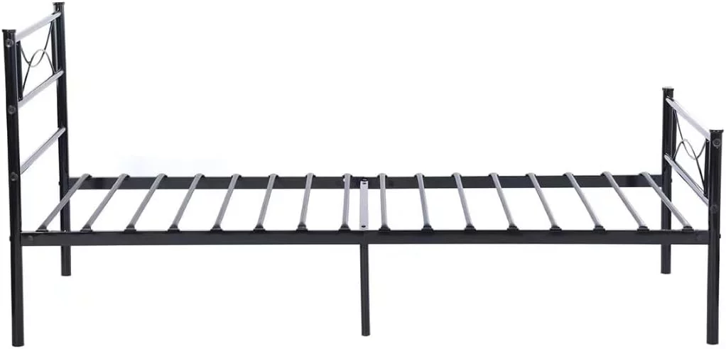 Anivia Platform Steel Bed Frame Twin Size Bed Mattress Foundation Support with Headboard and Footboard No Box Spring Need Metal Platform-Black（Ship from USA）