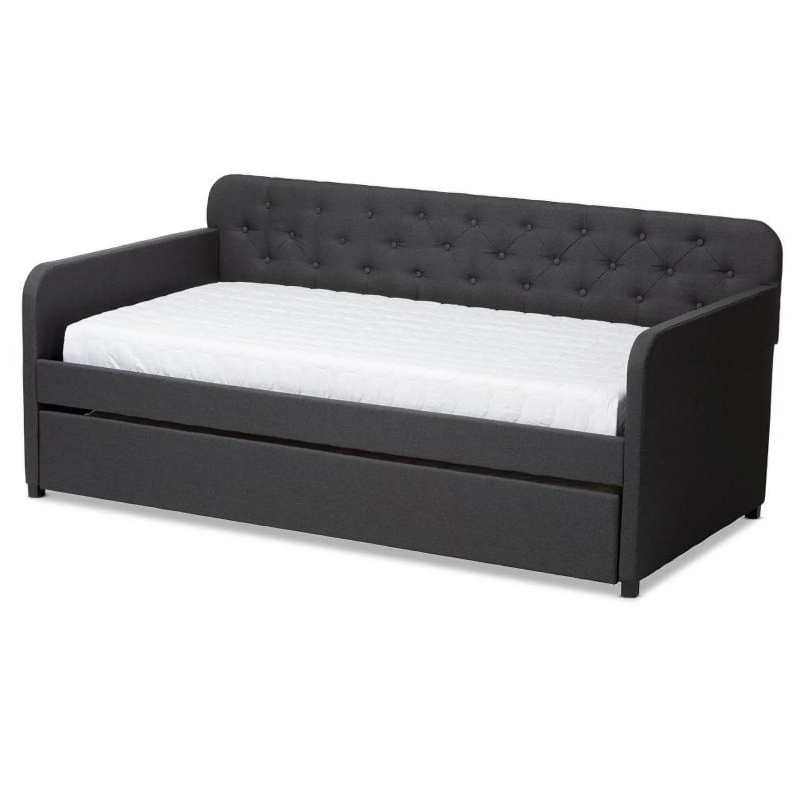 Bowery Hill Contemporary Fabric Tufted Twin Daybed in Charcoal Gray