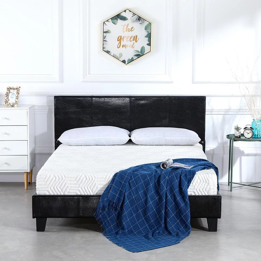Ktaxon Faux Leather Upholstered Platform Bed/Easy Assembly/Strong Wood Slat Support/Black,Twin