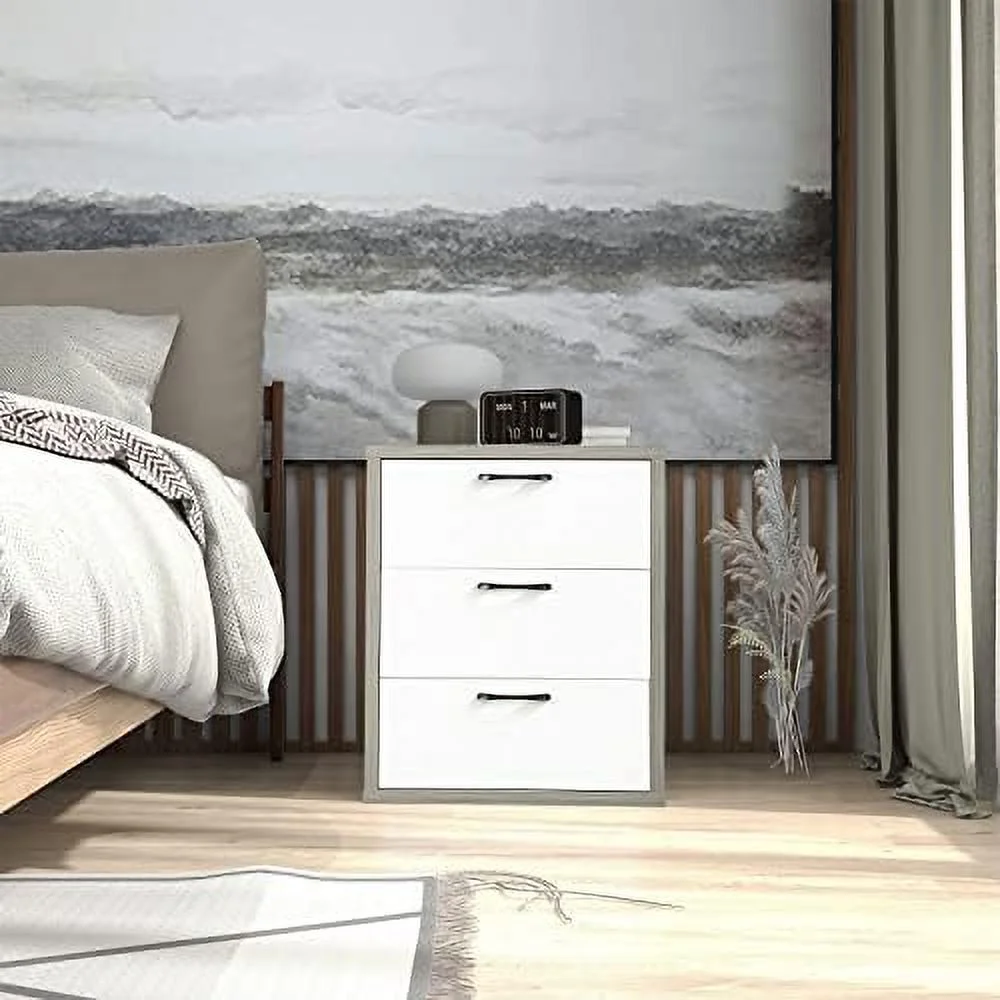 RUNFAYBIU 3 Drawer Dresser 26" Tall Wood Drawer Chest Dresser Cabinet with & Gray Grain Cabinet Nightstand for Living Room Bedroom Hallway Entryway