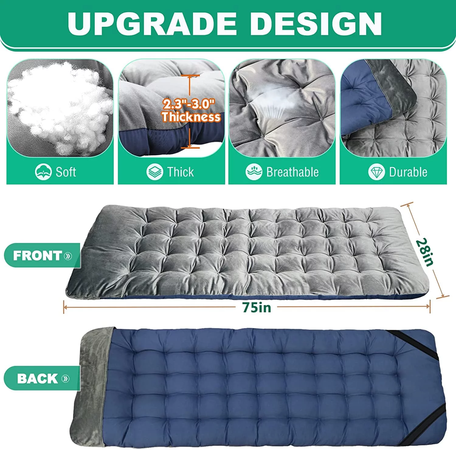 Folding Bed with 3.3 Inch 2 Sided Mattress & Carry Bag for Adults & Kids, Camping Cot, Sleeping Cot, Folding Guest Bed, Heavy Duty Supports 880 Lbs