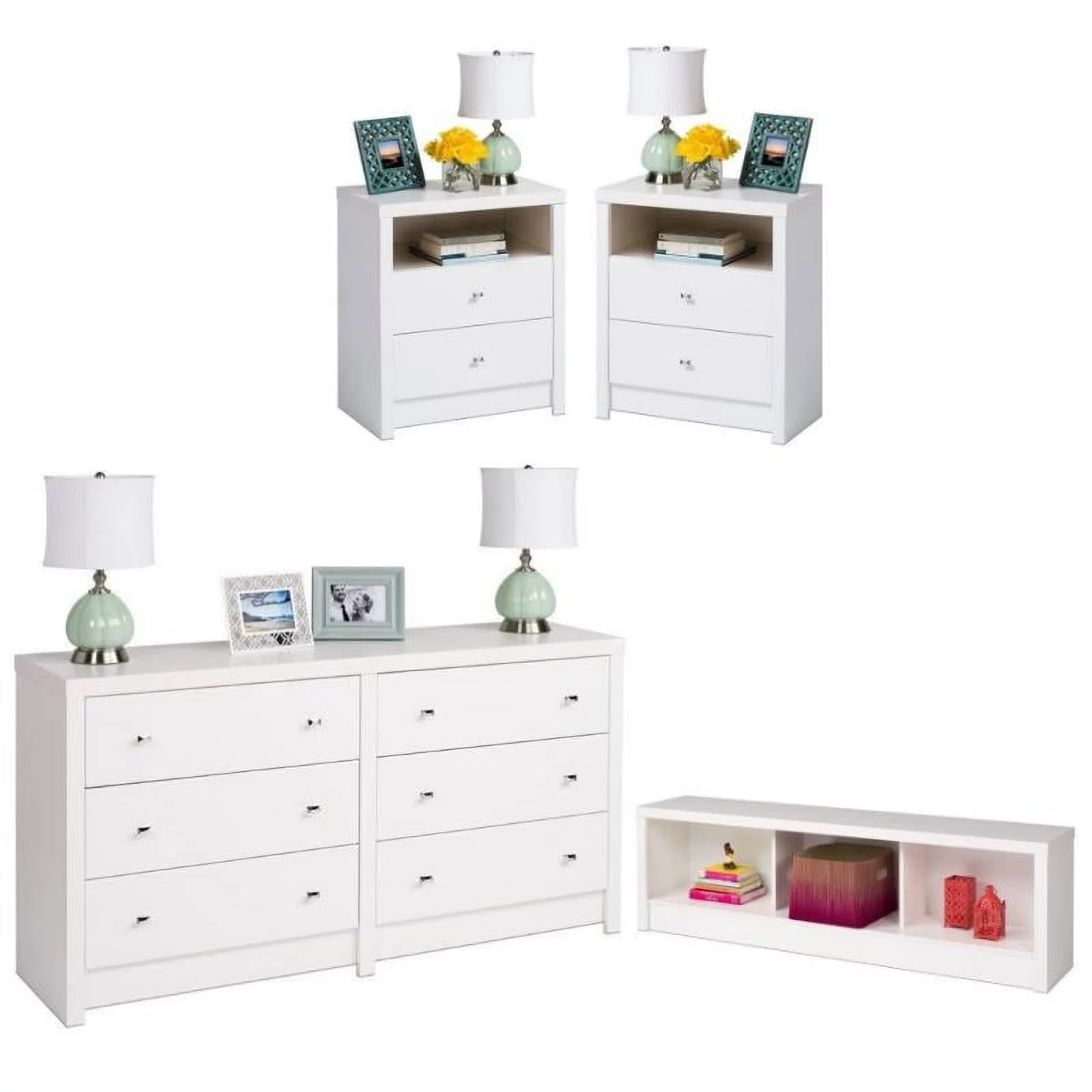 Home Square 4-Piece Set with Storage Bench 2 Nighstands and 6-Drawer Dresser