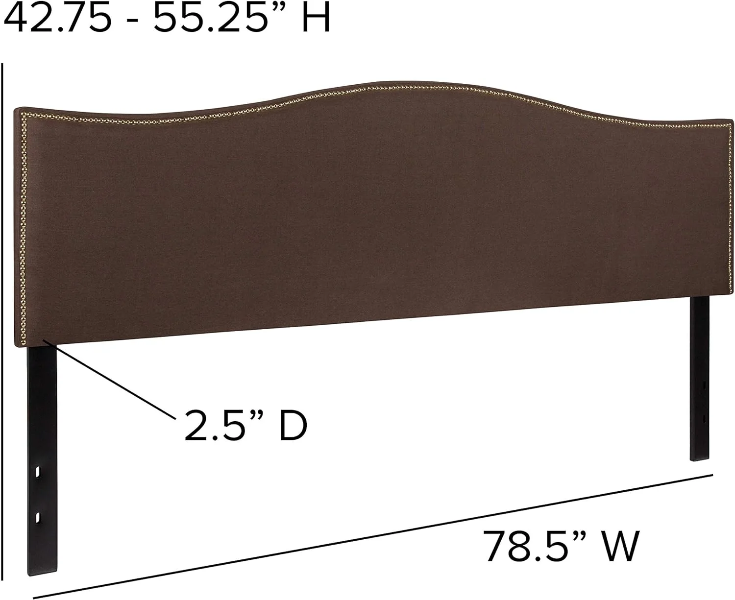 Upholstered King Size Headboard With Nailtrim In Dark Brown Fabric