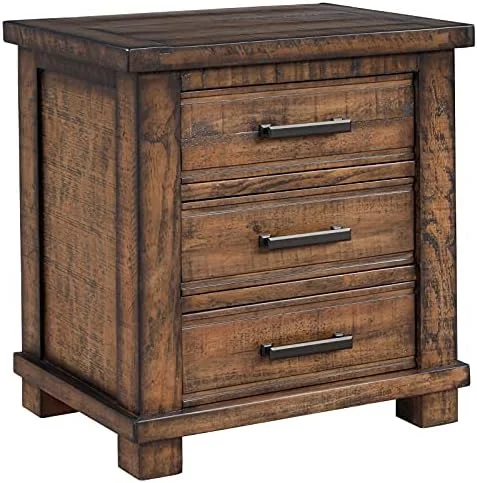 RUNFAYBIU 3-Drawer Wood Cabinet Solid Wood Farmhouse Nightstand Fully Assembled Nightstand Drawer Chest Solid Wood for Bedroom Living Room Rustic Brown