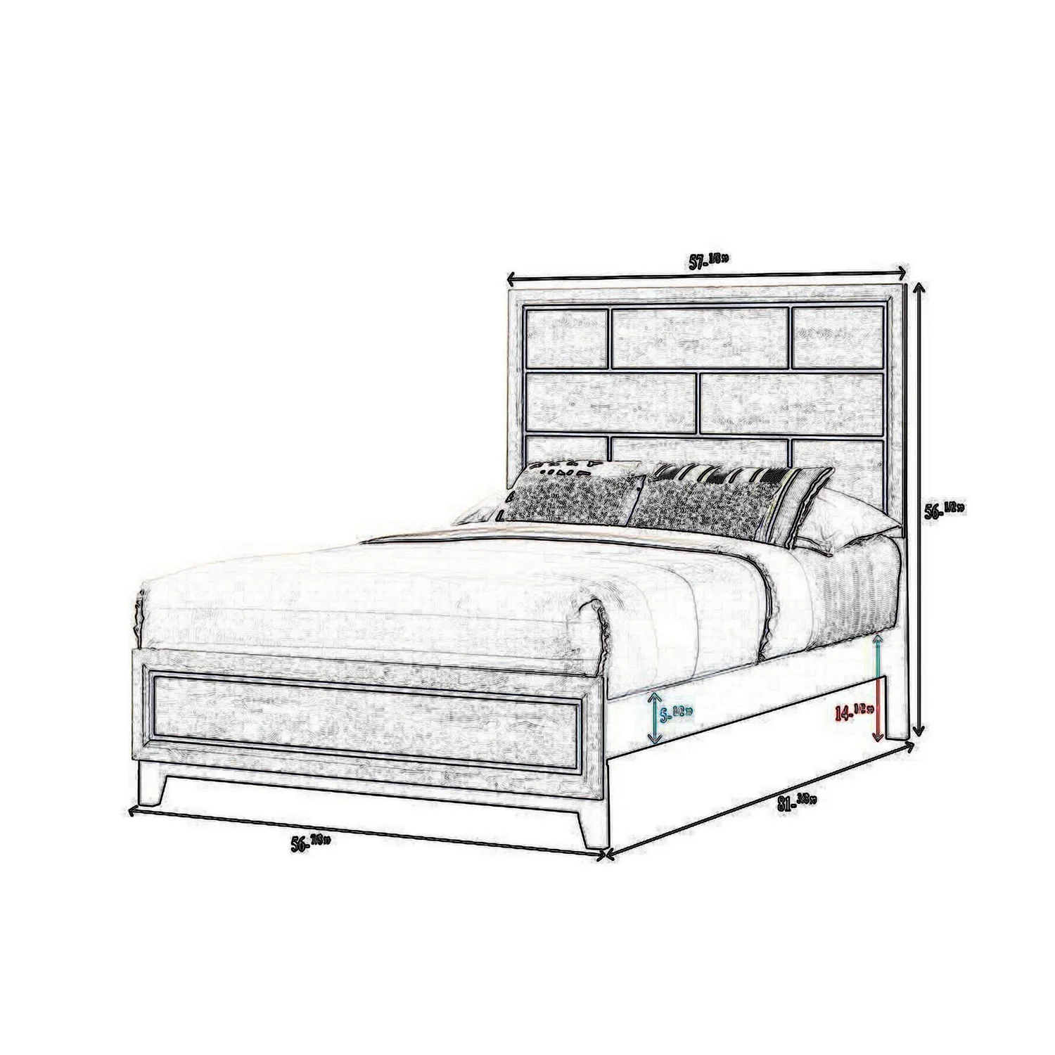 Benjara Asir Full Size Bed, Geometric Panel Headboard, Modern White Wood Finish