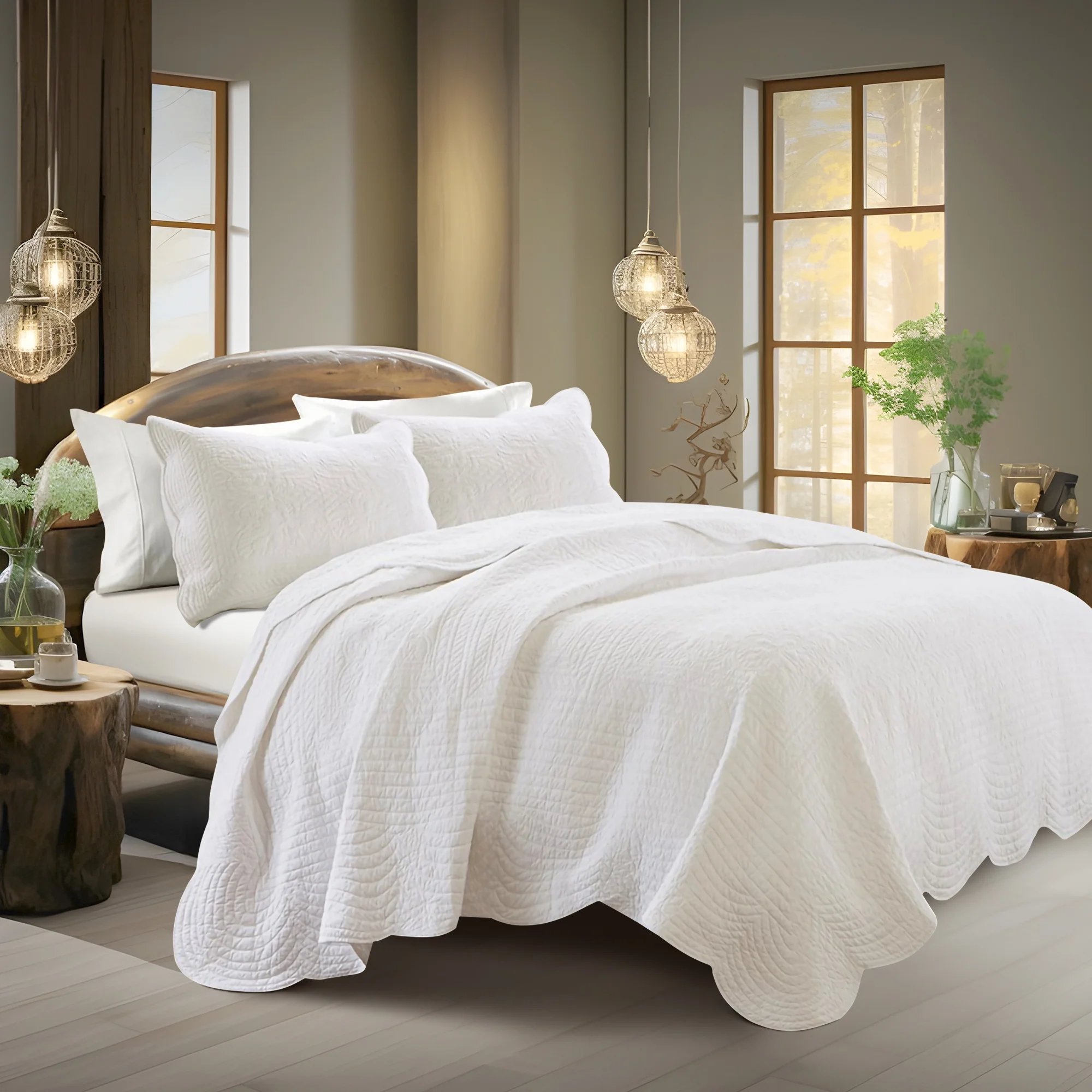 Gracie Mills Salvatore 3-Piece Reversible Country-Inspired Scalloped Edge Quilt Set - GRACE-3012