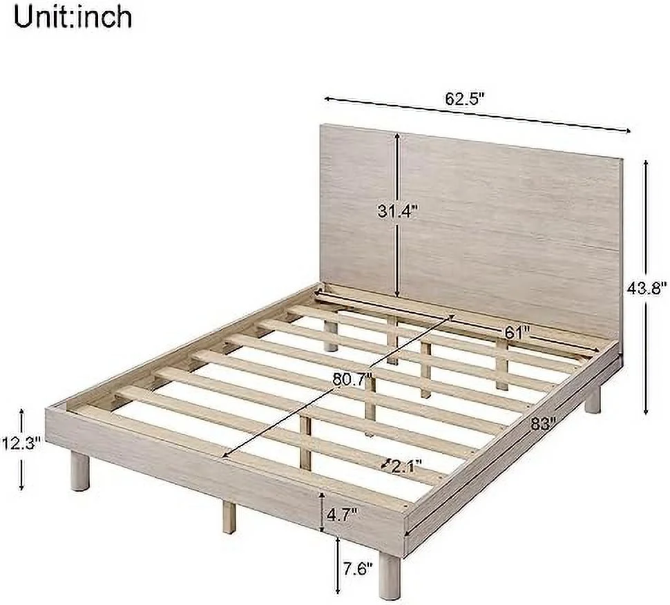RUNFAYBIU Harper & Bright Designs Queen Size Platform Bed  Modern Concise Style Solid Wood Grain Platform Bed Frame  Stone Gray